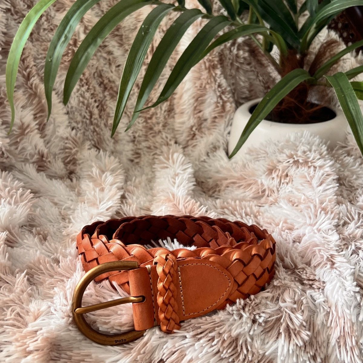 Polo Ralph Lauren Light Brown Braided Leather Belt Size 43”