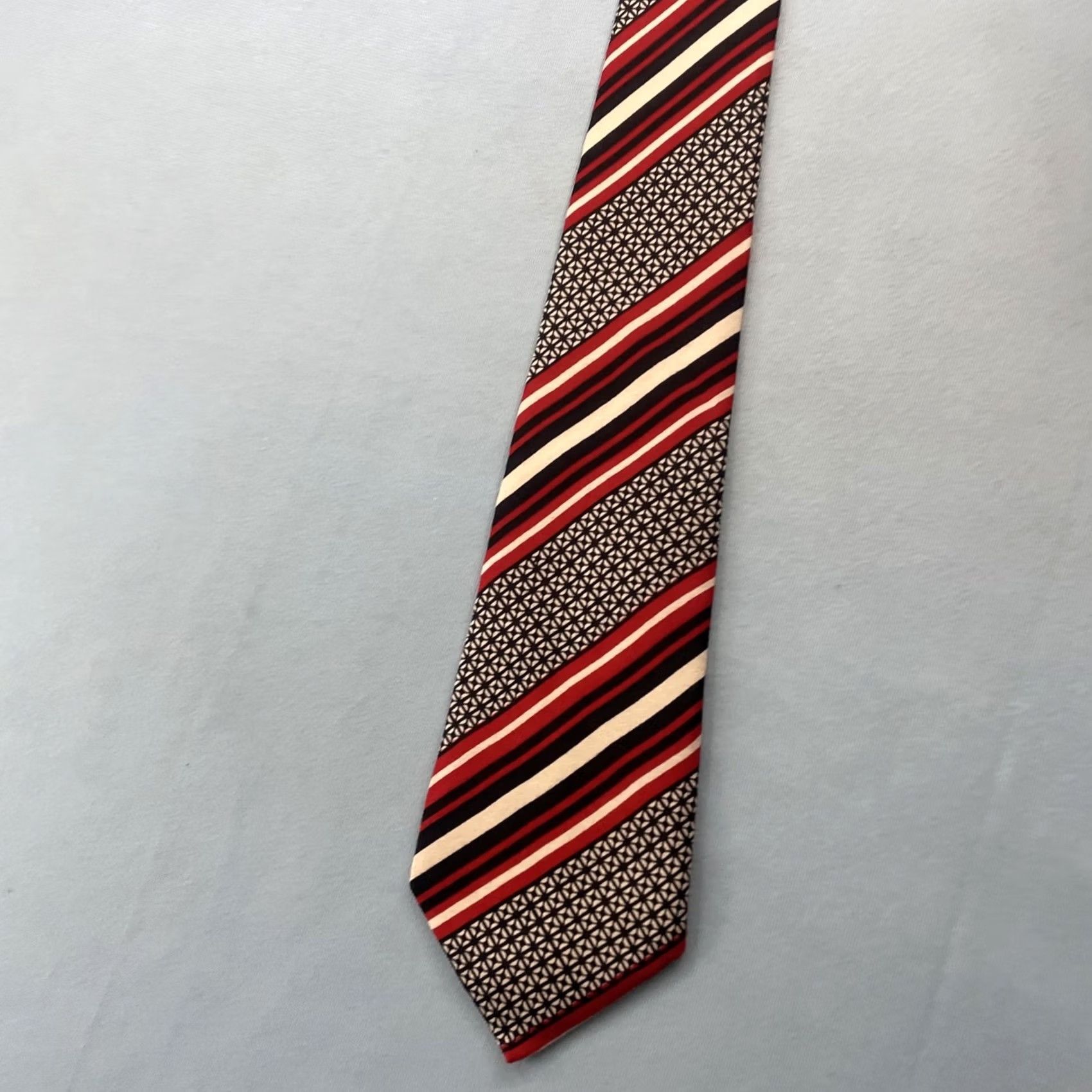 Vintage VINTAGE 60s Poly Silk Neck Tie Repp Deco Check Red White Black Stripe 3.5x52 Size ONE SIZE - 4 Thumbnail