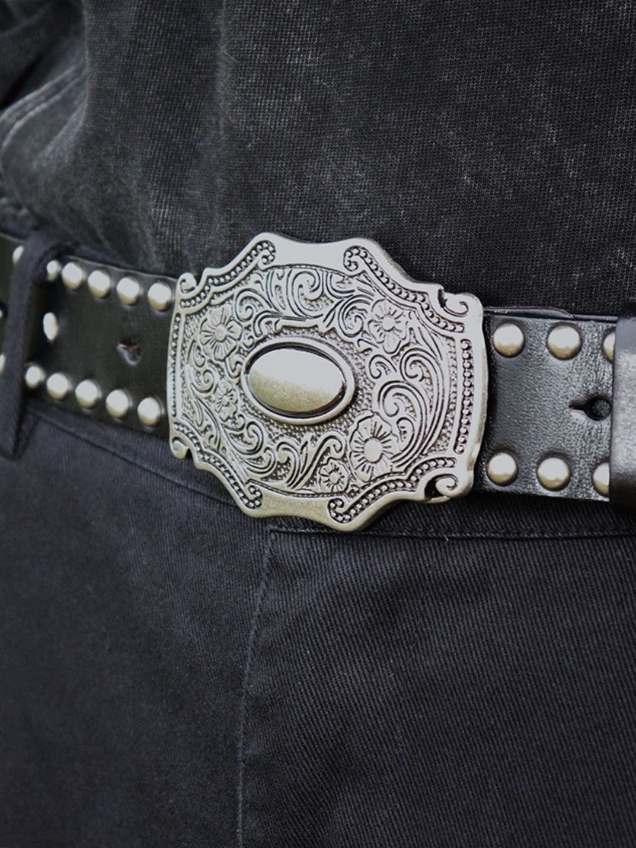 Japanese Brand × Vintage Avant garde punk rock rivet studded buckle leather belt Size ONE SIZE - 4 Thumbnail