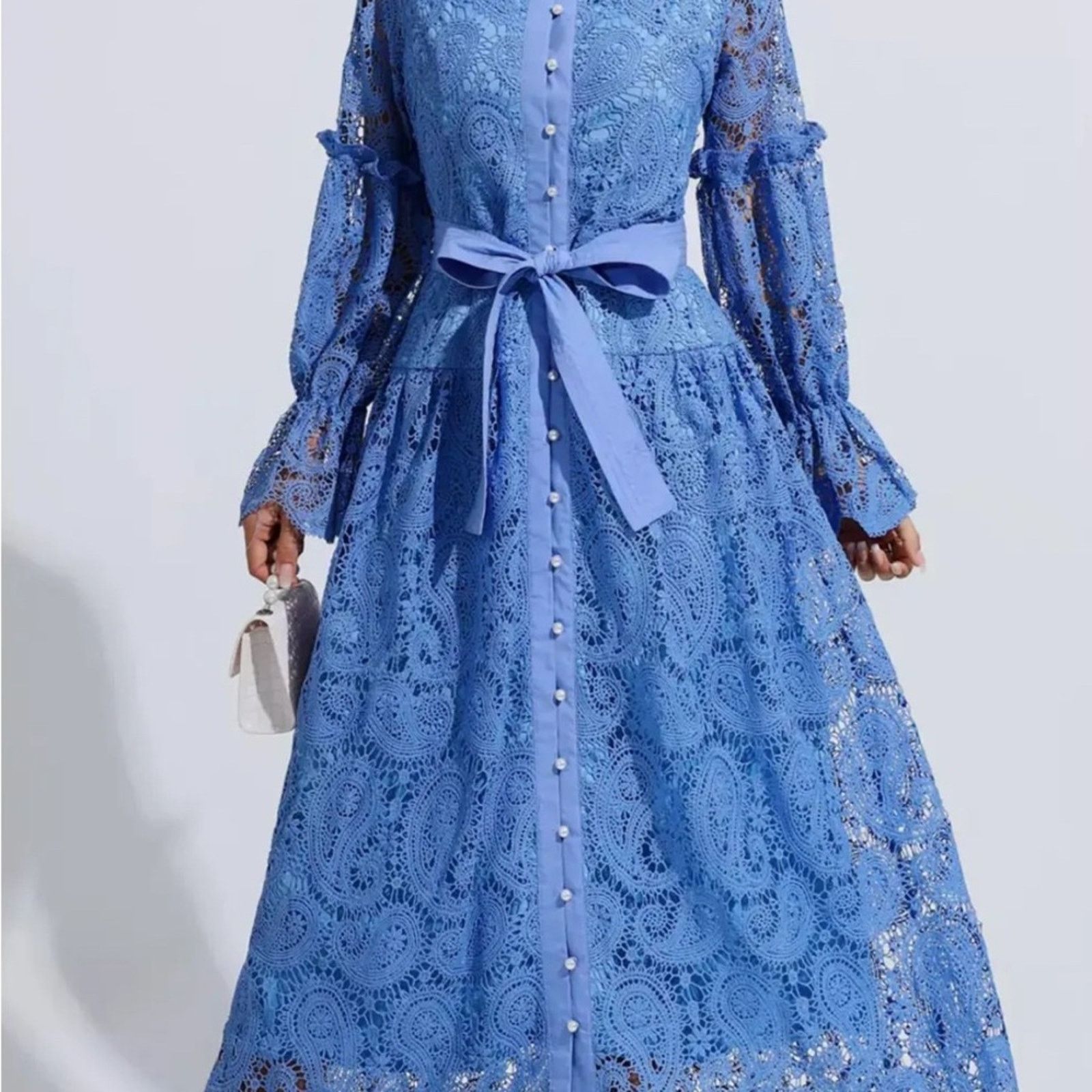 Other Elegant Long Sleeve Blue Lace Dress Size S / US 4 / IT 40 - 7 Thumbnail