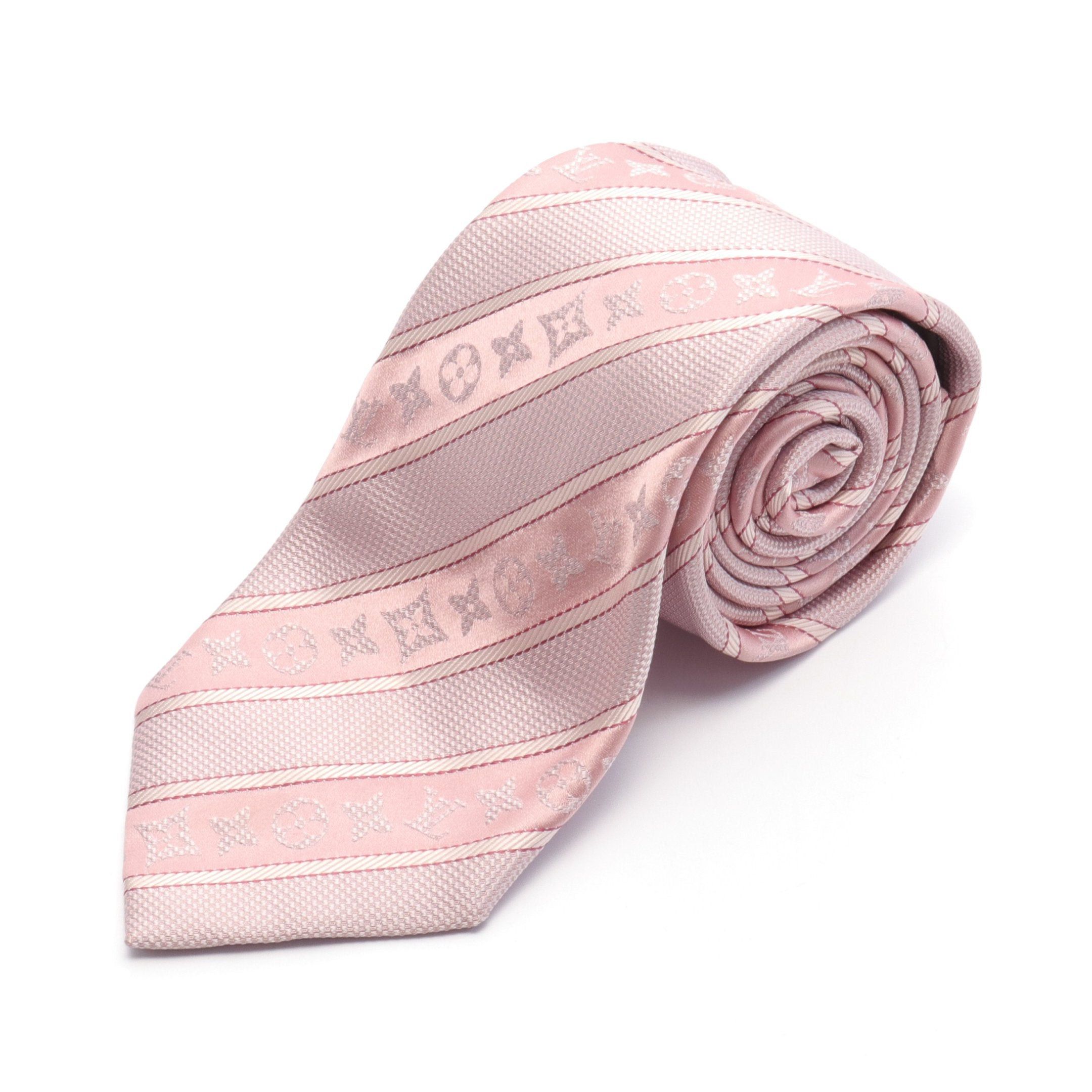 Louis Vuitton Louis Vuitton Monogram Stripe Tie Silk Pink Size ONE SIZE - 1 Thumbnail
