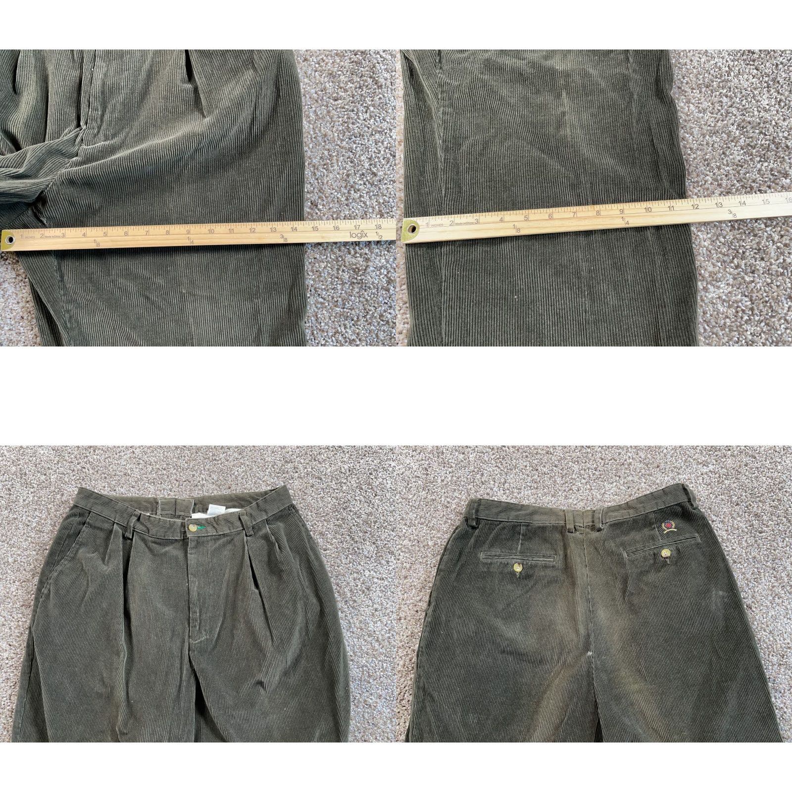 Olive VTG Y2K Baggy Fit Pleated Corduroy Pants Men’s 34 x 28 Olive Green 90s Hipster Retro Vintage Chino Pants Mens Size US 34 / EU 50 - 8 Thumbnail