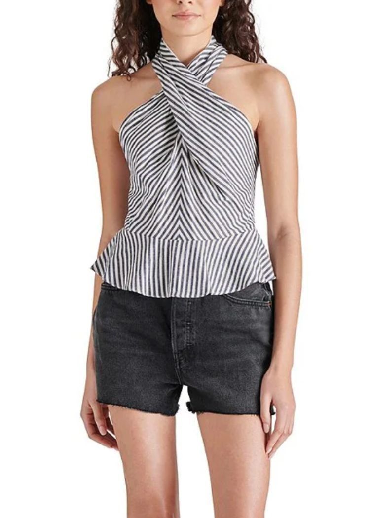 Steve Madden Steve Madden Kosta Top in Navy Stripe w/ Crisscross Neckline Size S / US 4 / IT 40 - 5 Thumbnail