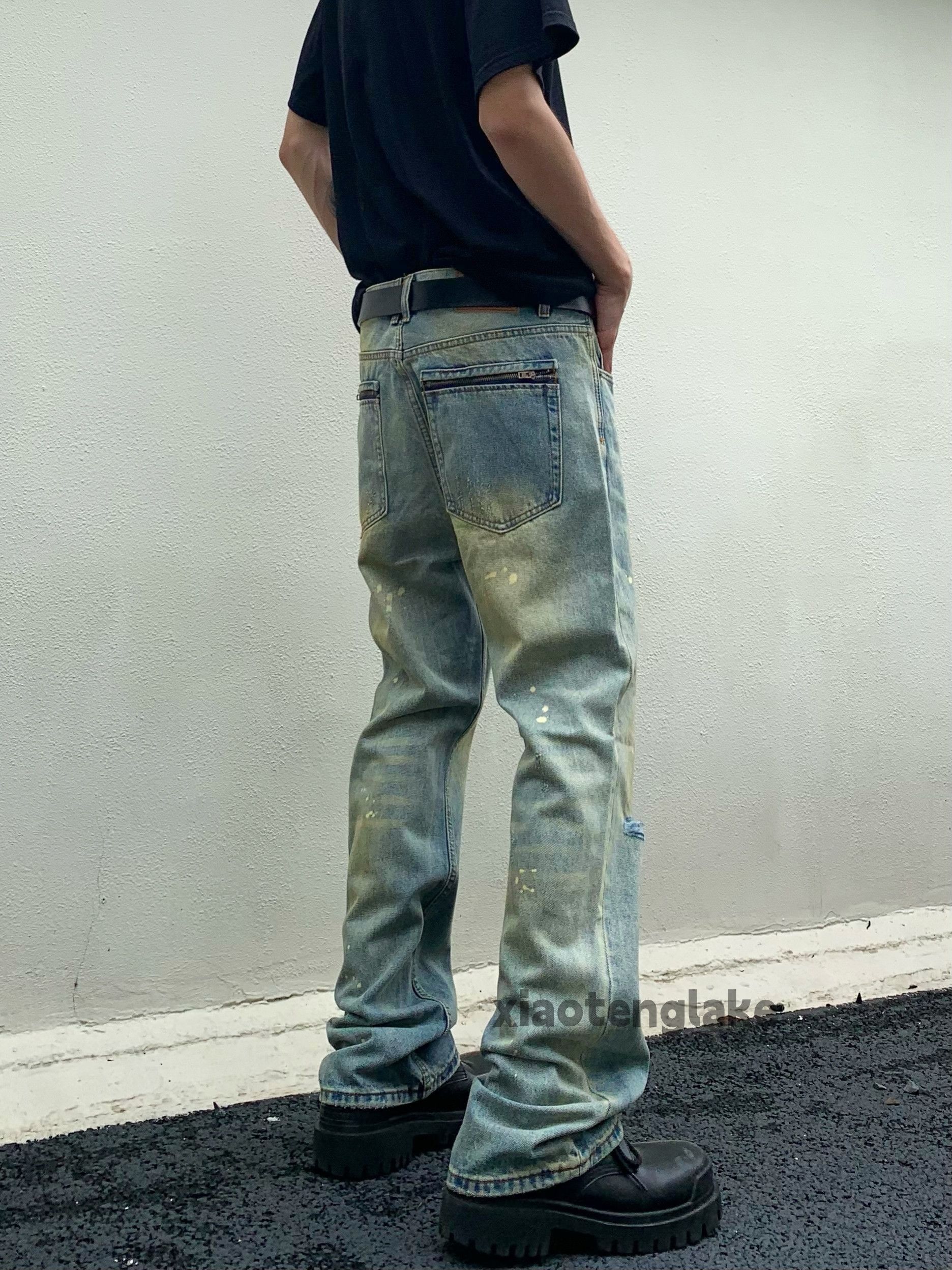 washed faded rusty paint flared punk grunge jeans
