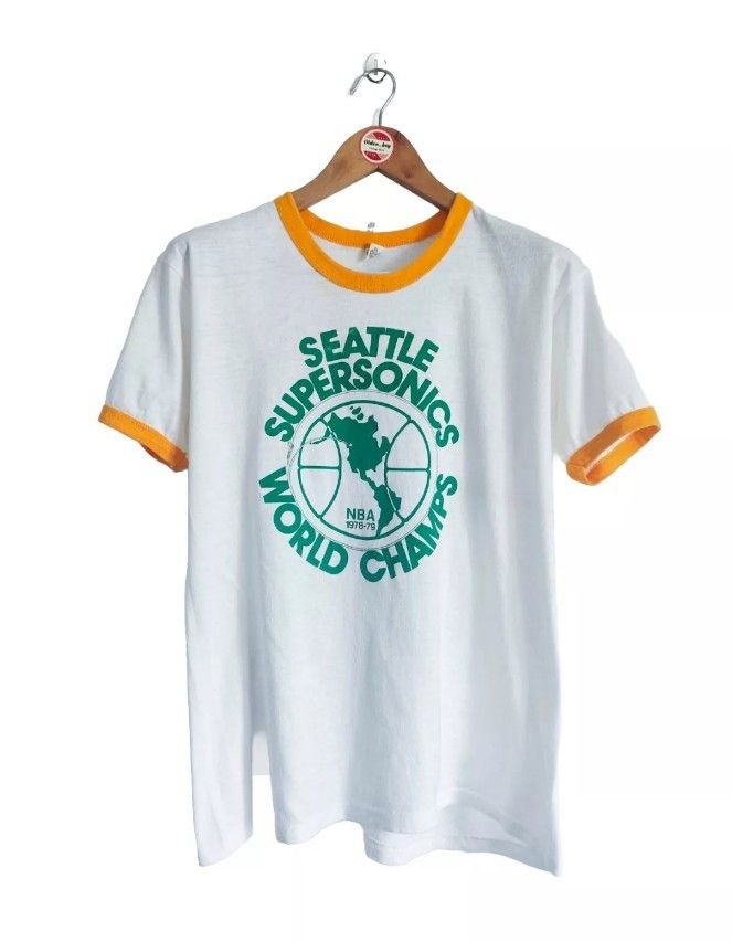 image of Hanes x NBA Vintage Seattle Supersonics 1979 Champions T-Shirt in White, Men's (Size Large)