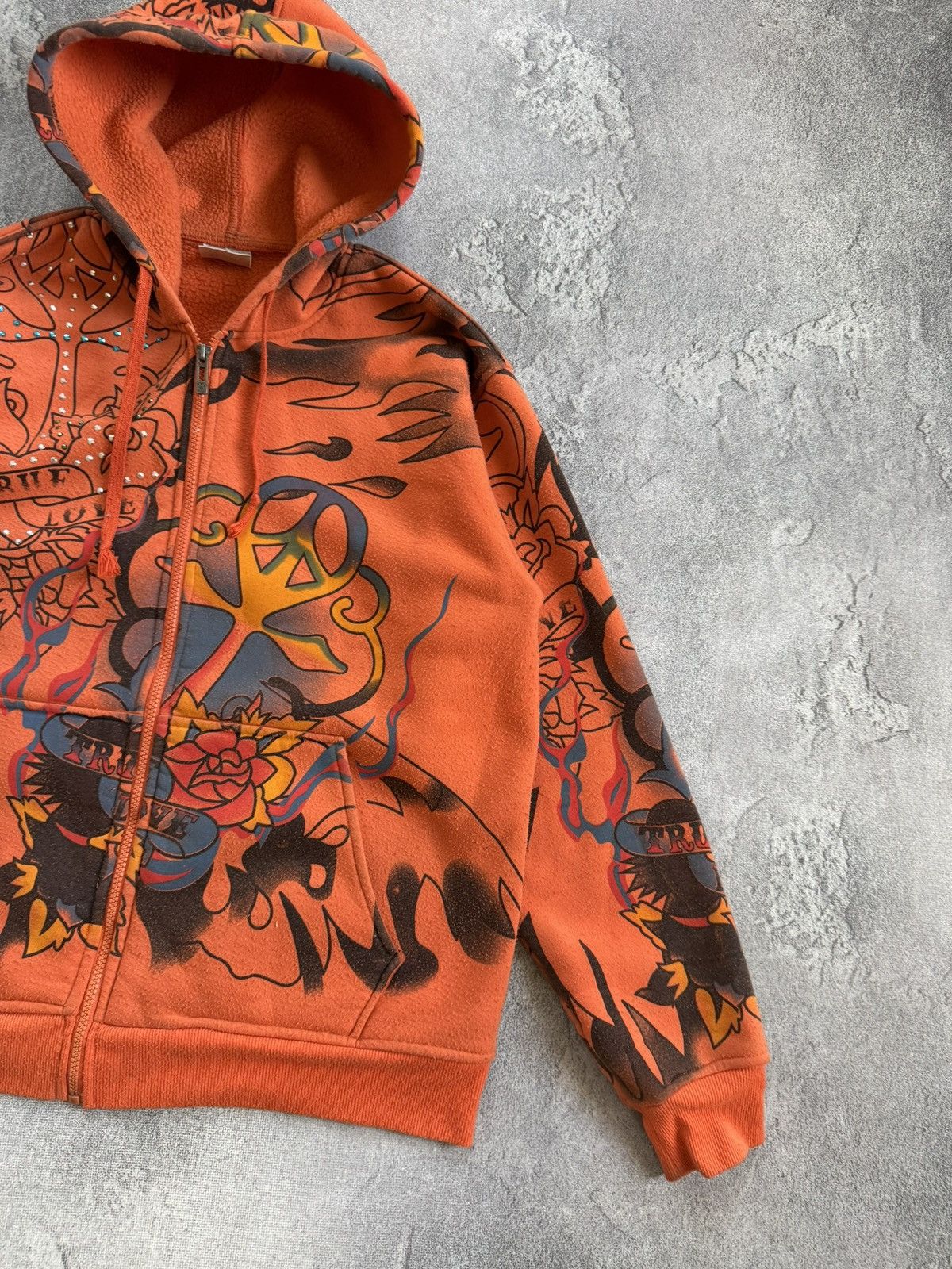 Ed Hardy True Love all printed tattoo rhinestones skeleton hoodie zip Size US L / EU 52-54 / 3 - 9 Thumbnail