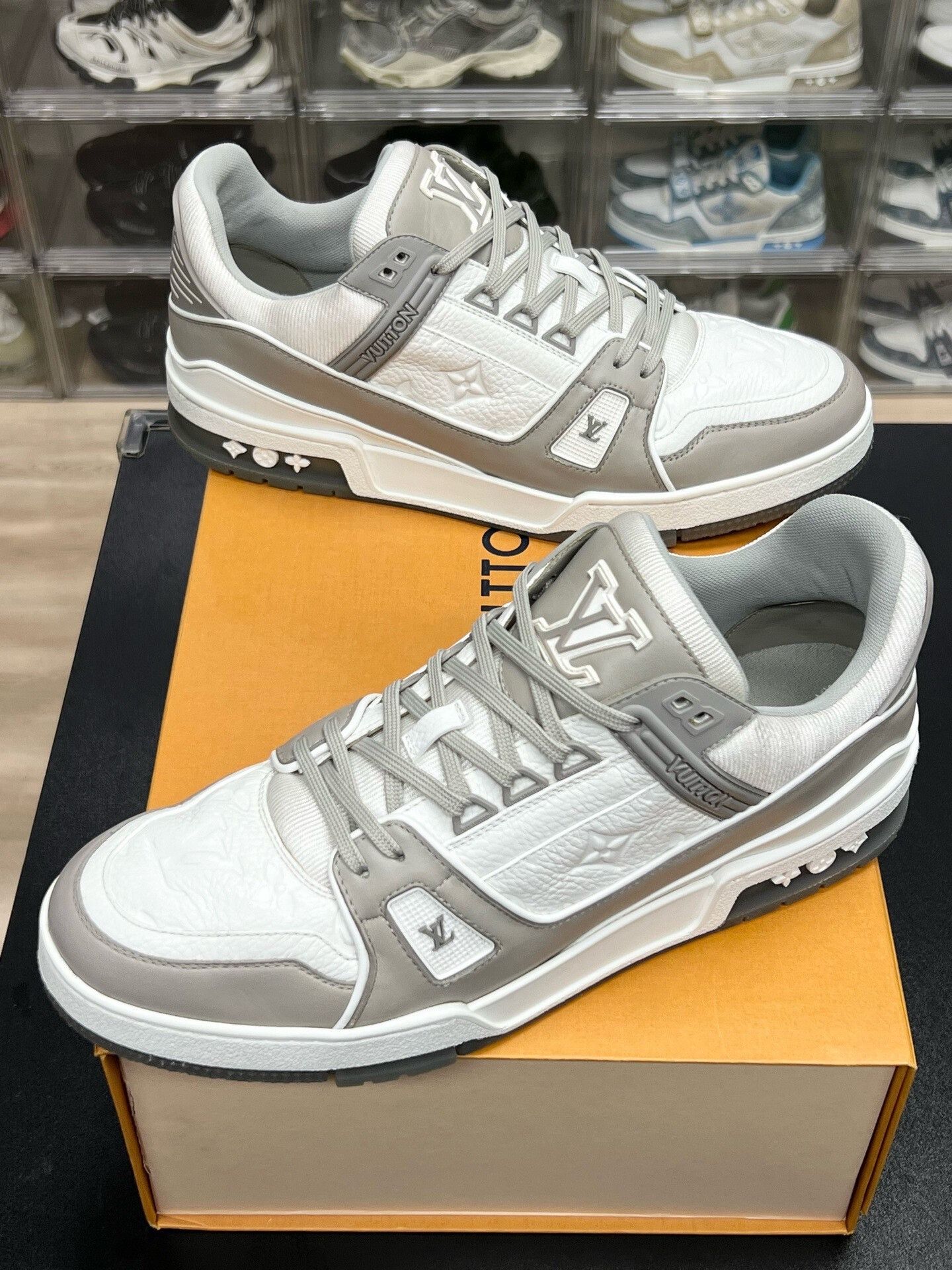 LV Trainer Gray White Low Top Sneakers