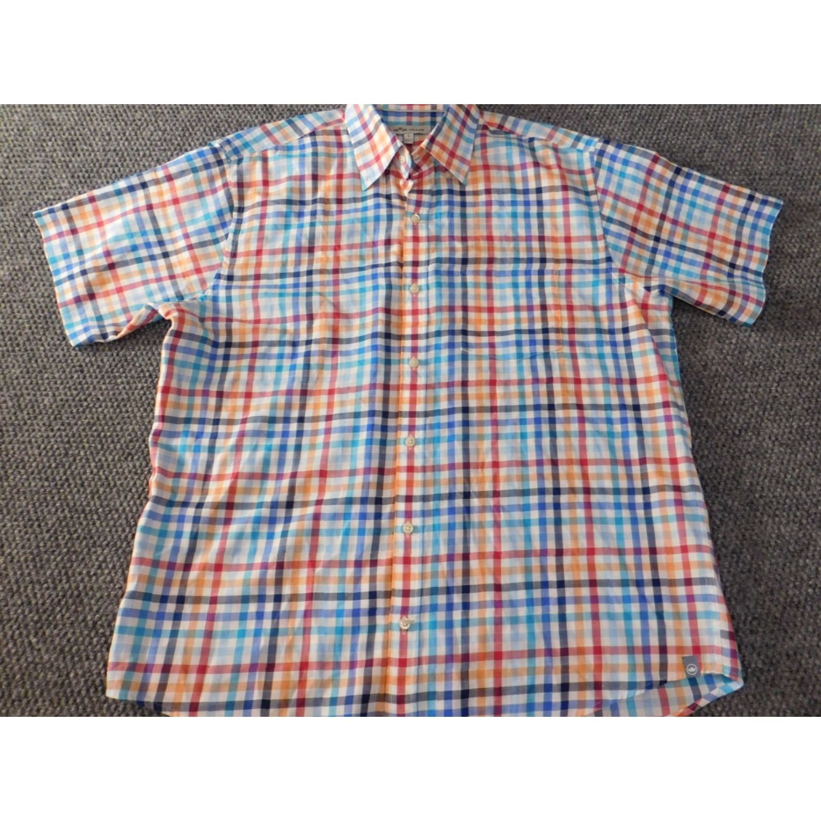 Peter Millar Peter Millar Button-Up Shirt Mens L Blue Plaid Short Sleeve Collared Button-Down Knit Cotton Wrinkle Resistant Logo Vintage No Size US L / EU 52-54 / 3 - 4 Thumbnail