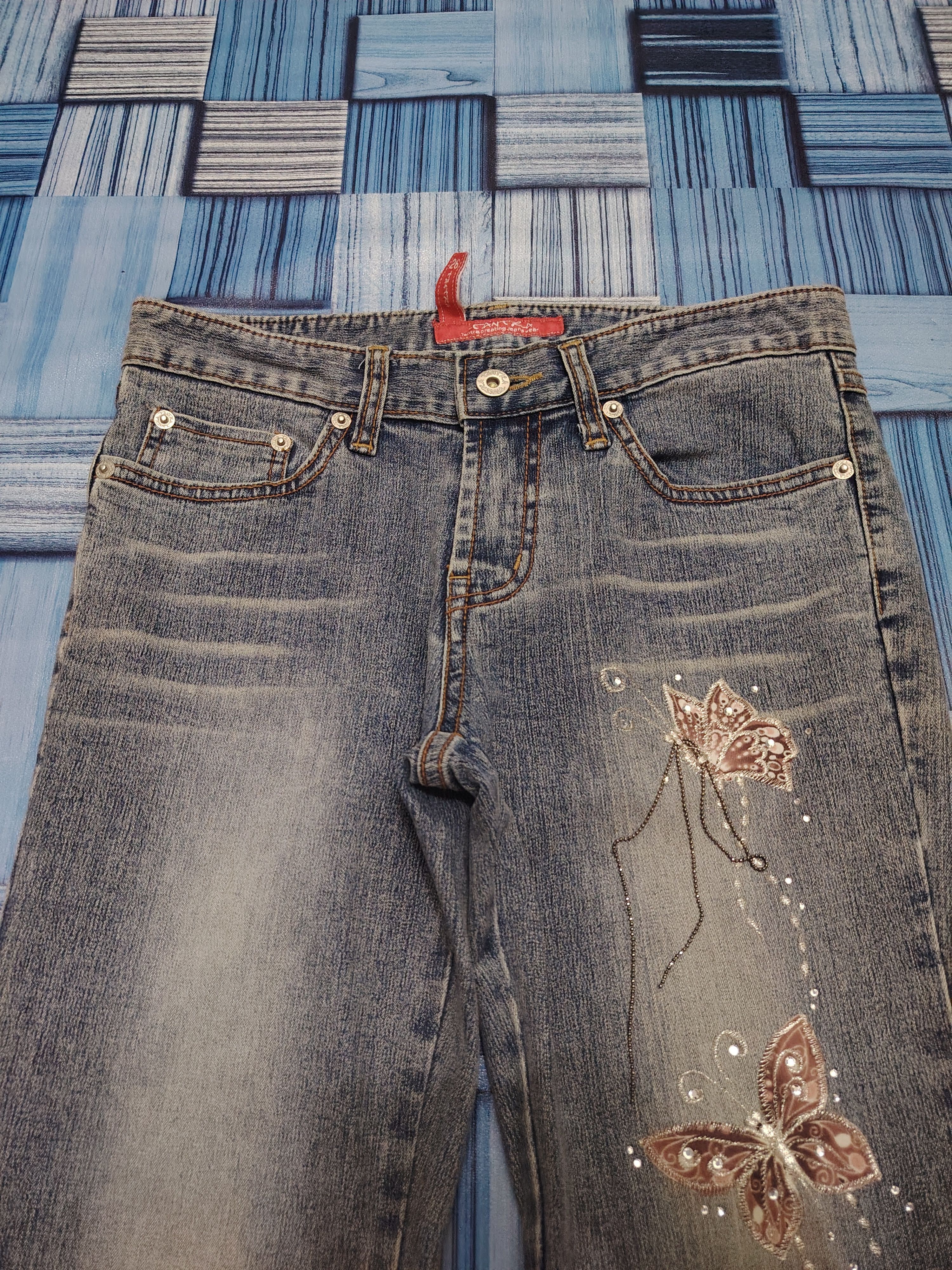 If Six Was Nine Japanese 90s Tantra Butterfly bead pattern Flared jeans Size US 28 / EU 44 - 9 Thumbnail