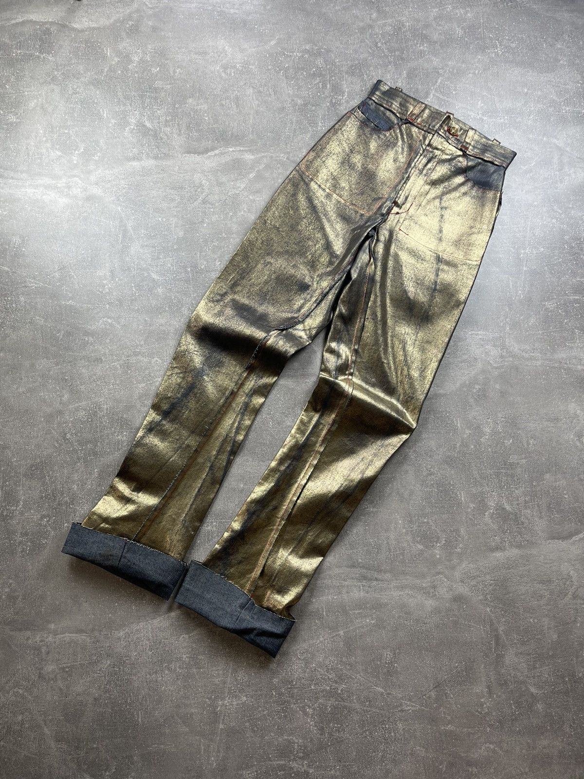 Vintage × Vivienne Westwood Vivienne Westwood Red Label Gold Foil Jeans Runway Archives Size 26" / US 2 / IT 38 - 7 Thumbnail