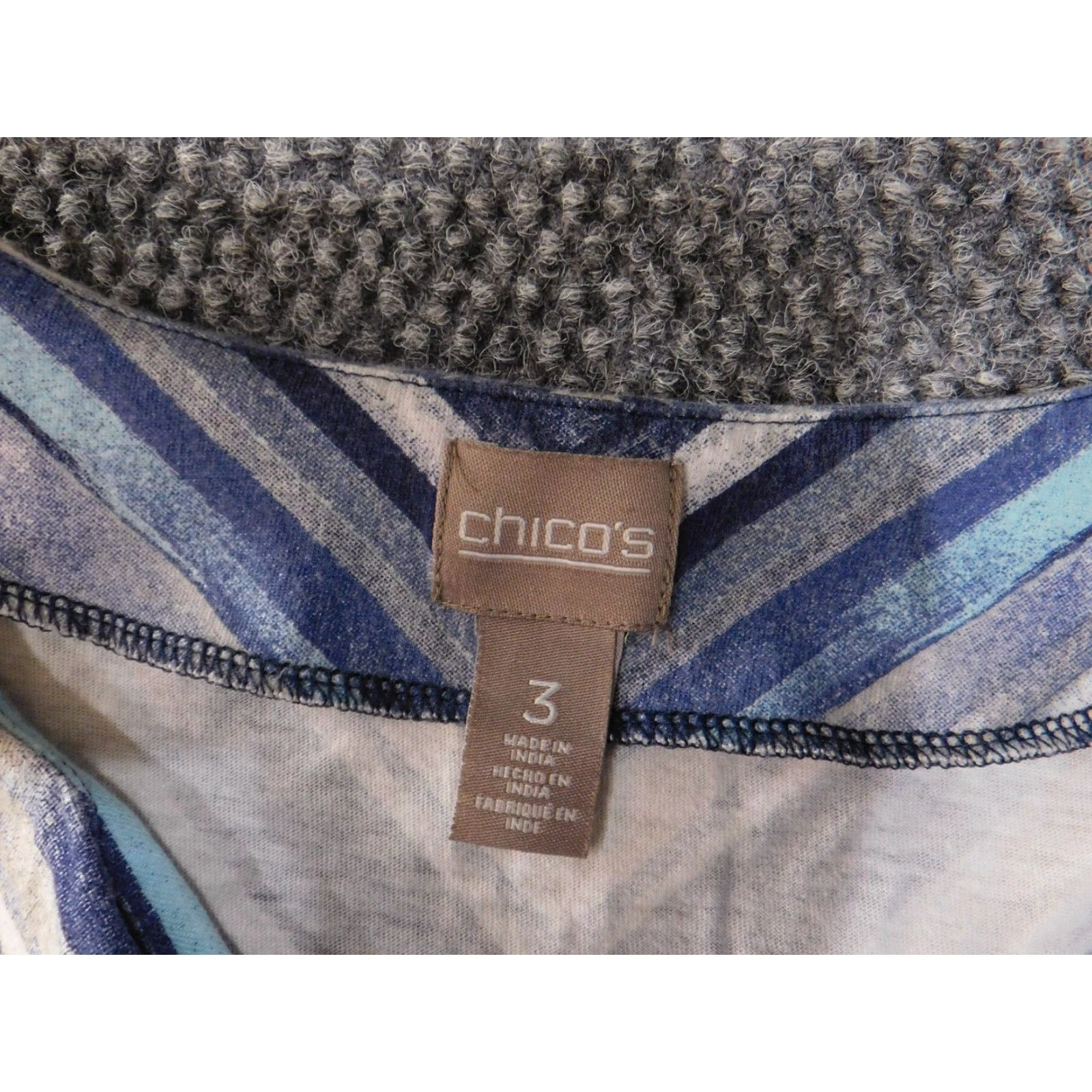 Vintage Chico's Shirt Womens 3 Blue White Striped 3/4 Sleeve V Neck Lightweight Top Shirt Womens T Size XS / US 0-2 / IT 36-38 - 4 Thumbnail