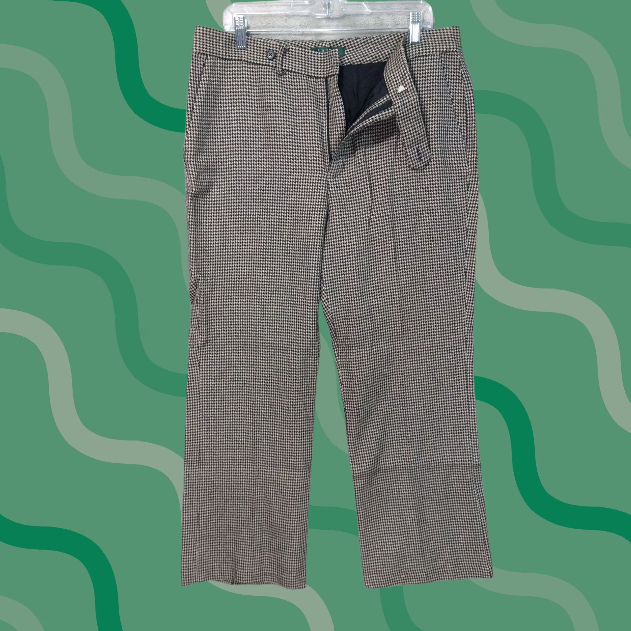 Ralph Lauren Ralph Lauren Pants Womens 14 Beige Black Houndstooth Wool Straight Leg Trousers Size 36" / US 14 / IT 50 - 1 Thumbnail