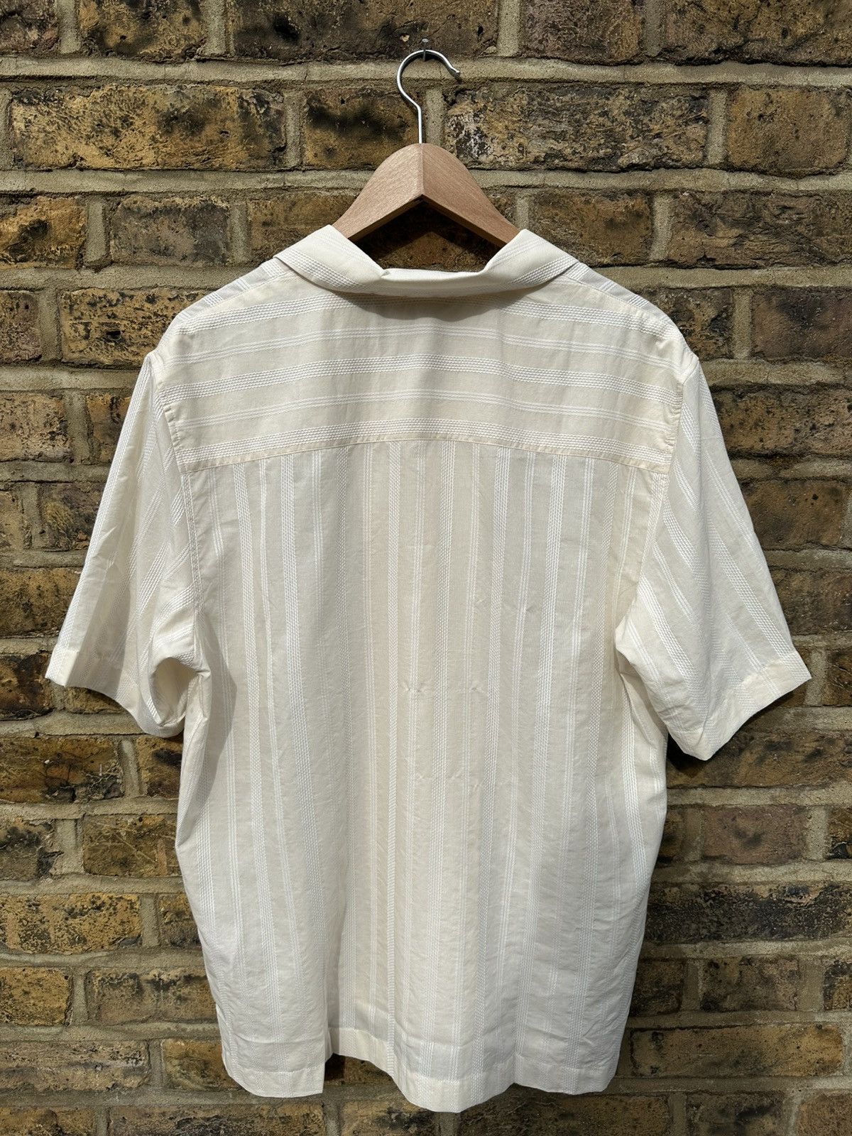 Sunspel Men’s S/S Embroidered Stripe Shirt in Ecru Size US M / EU 48-50 / 2 - 2 Thumbnail