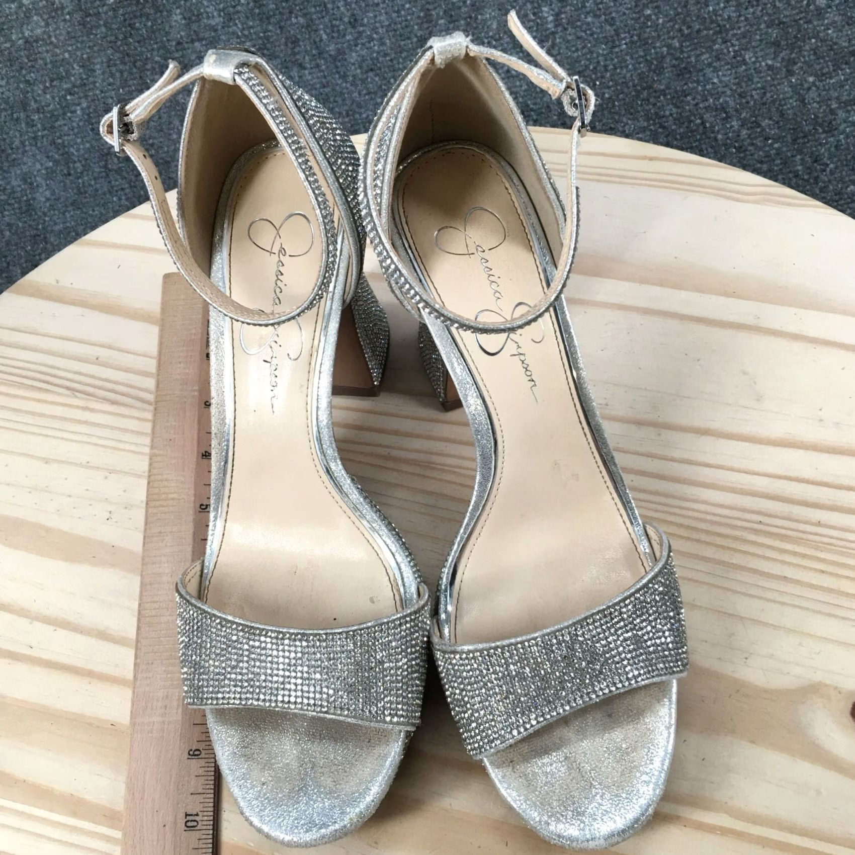 Jessica Simpson Jessica Simpson Sandals Womens 9.5M Fonilda Ankle Strap Silver Rhinestones Heels Size US 10 / IT 40 - 6 Thumbnail