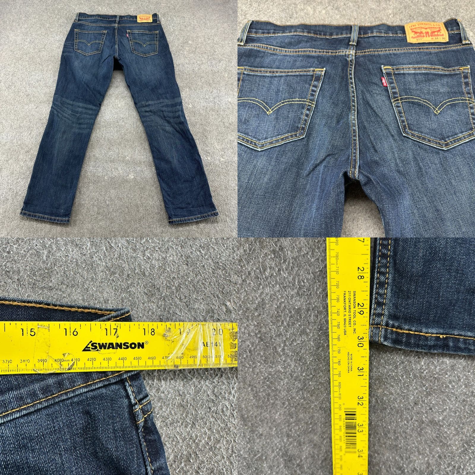 Levi's Levi's Jeans 511 Slim Skinny Men 34x30 Blue Dark Wash Denim Stretch 5-Pocket Zip Mens Regular Size Levi's 500 Series Modern American Size US 34 / EU 50 - 8 Thumbnail