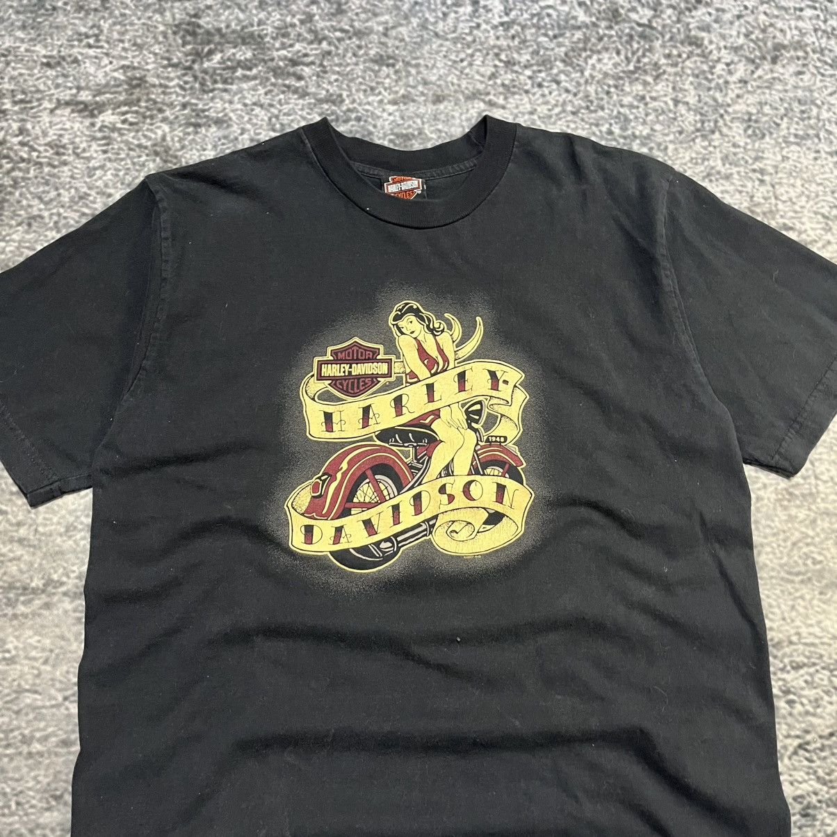 Harley Davidson VINTAGE HARLEY DAVIDSON BIKER GIRL GRUNGE BLACK T SHIRT Size US L / EU 52-54 / 3 - 3 Thumbnail