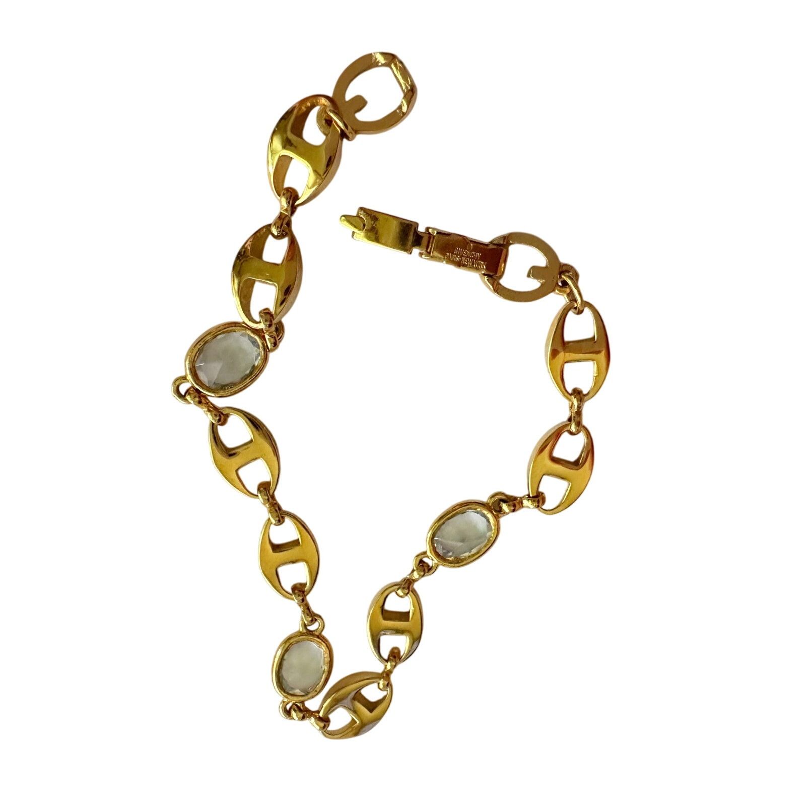 Givenchy Givenchy Oval Mirrored GG Gold Plate Bracelet w Gemstones Size ONE SIZE - 7 Thumbnail