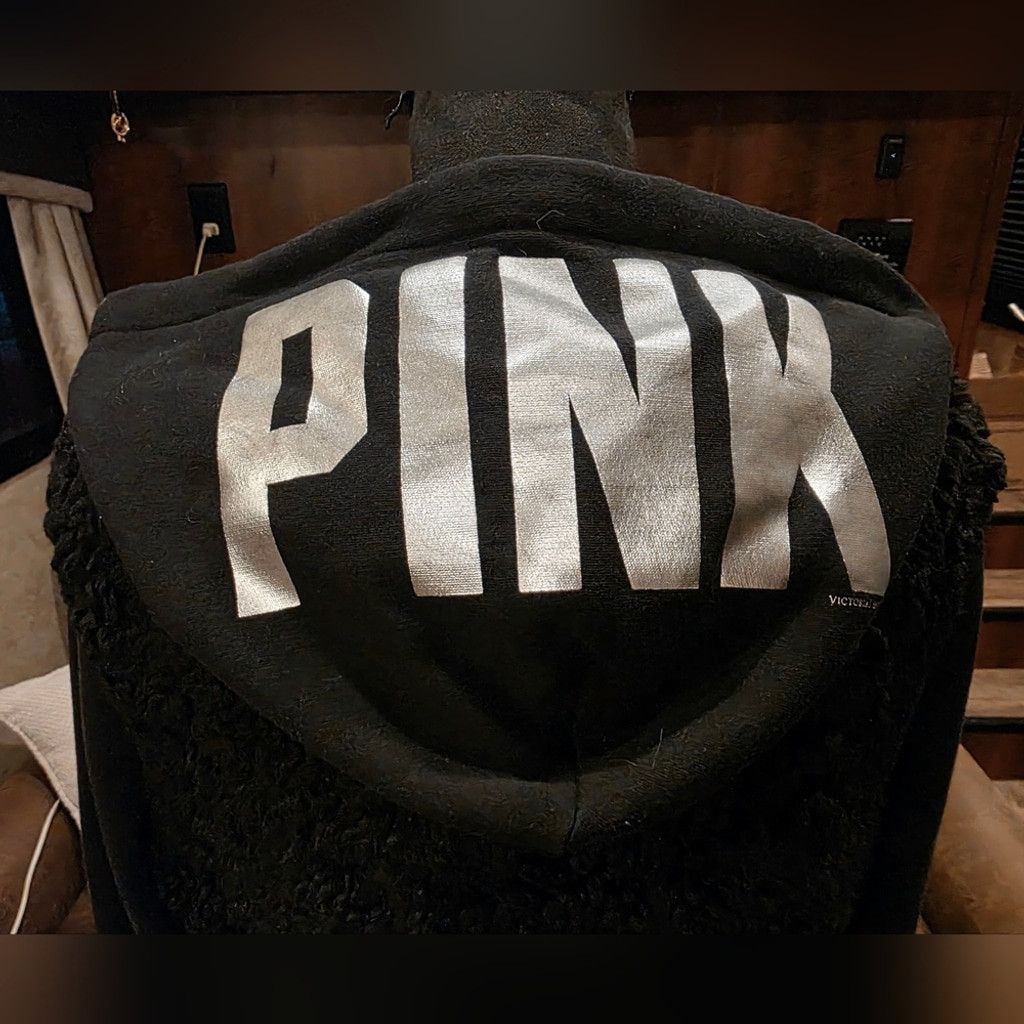 Pink PINK Victoria's Secret Black Sherpa Hoodie Silver Lettering Size M / US 6-8 / IT 42-44 - 5 Thumbnail