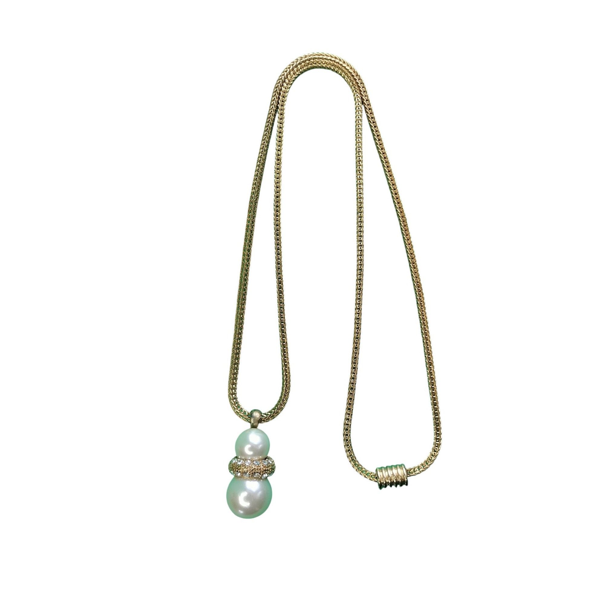 Other Vintage Gold Tone Necklace Magnetic Clasp Double Faux Pearl Size ONE SIZE - 7 Thumbnail