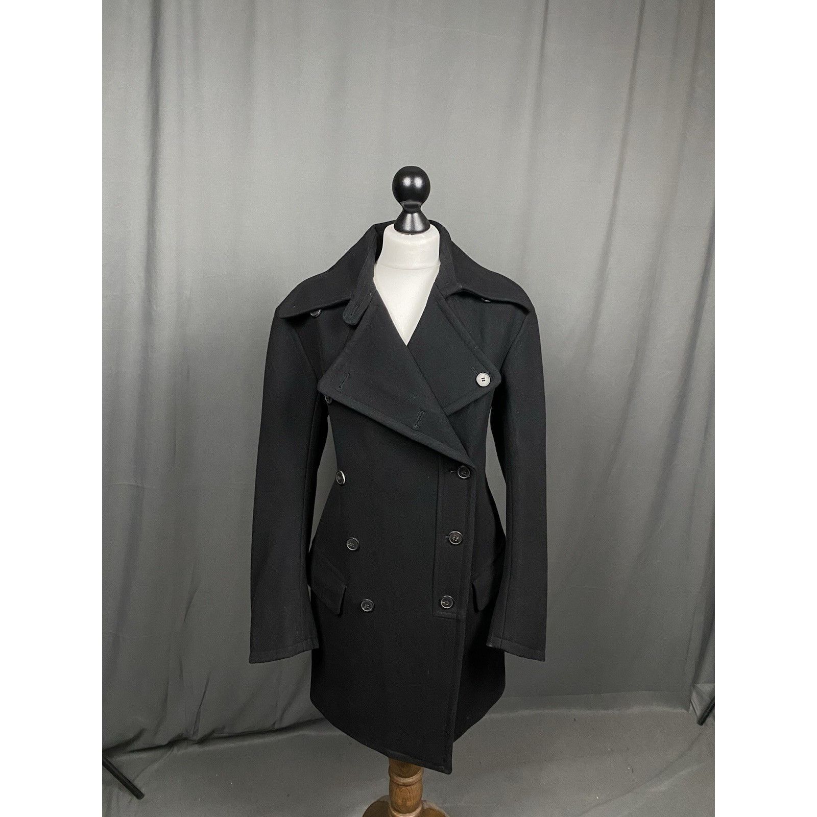 Dries Van Noten Dries Van Noten Women's Black Wool Double Breasted Pea Coat Size S / US 4 / IT 40 - 1 Thumbnail