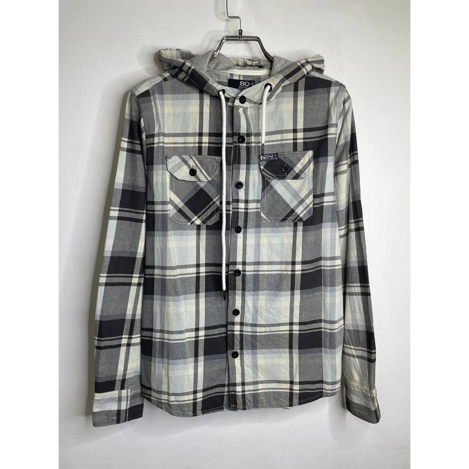 Express Vintage Plaid Flannel Shirt Hoodie White Hooded L Button-Up Size US L / EU 52-54 / 3 - 1 Thumbnail