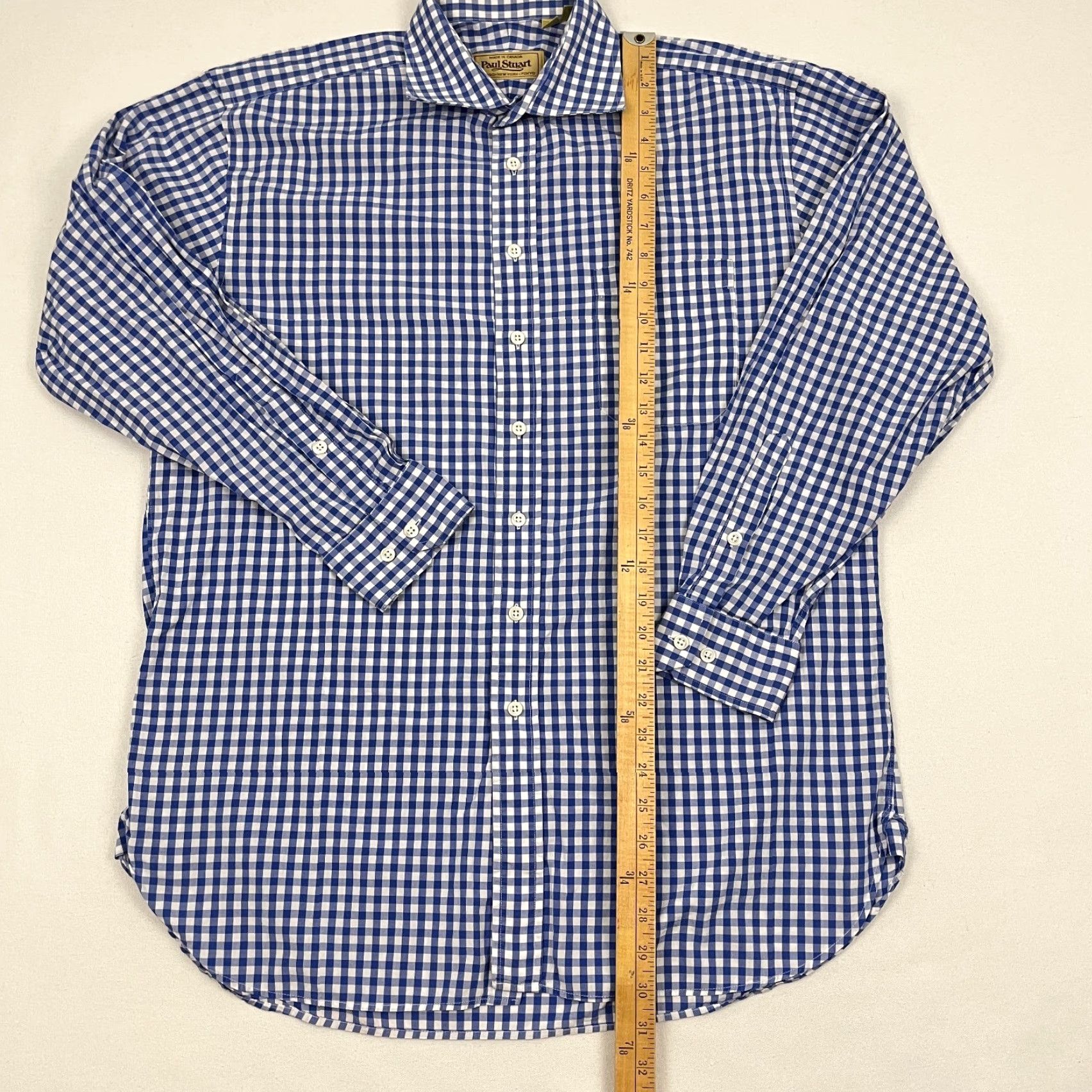 Paul Stuart Paul Stuart Shirt Mens 16.5 R White Blue Gingham Check Dress Button Up Canada Size 46R - 4 Thumbnail