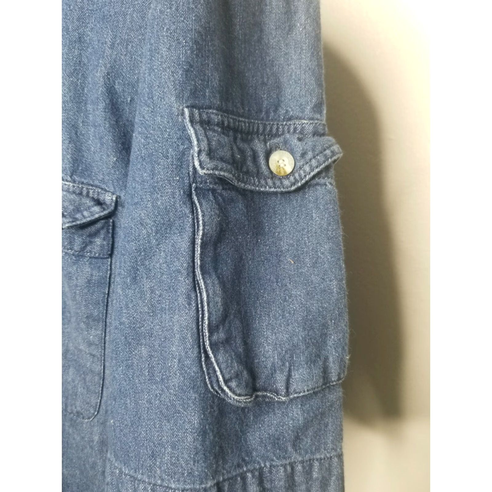 Vintage VINTAGE Oxygen Denim Shirt Mens L Wing Collar Embroidered Fish Button-Up 1990s Blue Short Sleeve 70s 80s 90s Mens Size L / US 10 / IT 46 - 4 Thumbnail