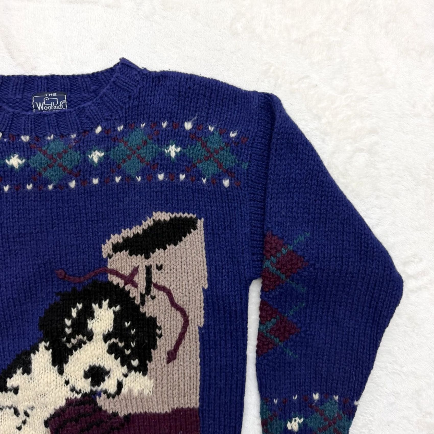 Vintage Woolrich Sweater Womens Medium Blue Dog Boot Graphic Argyle Pullover Knit Size M / US 6-8 / IT 42-44 - 4 Thumbnail
