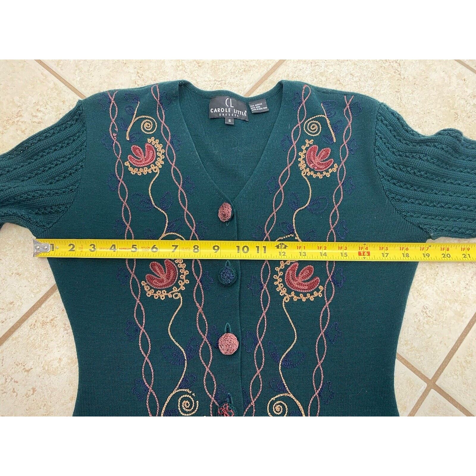 Other VTG Carole Little Floral Embroidered Wool Sweater Long Dress Size S / US 4 / IT 40 - 8 Thumbnail