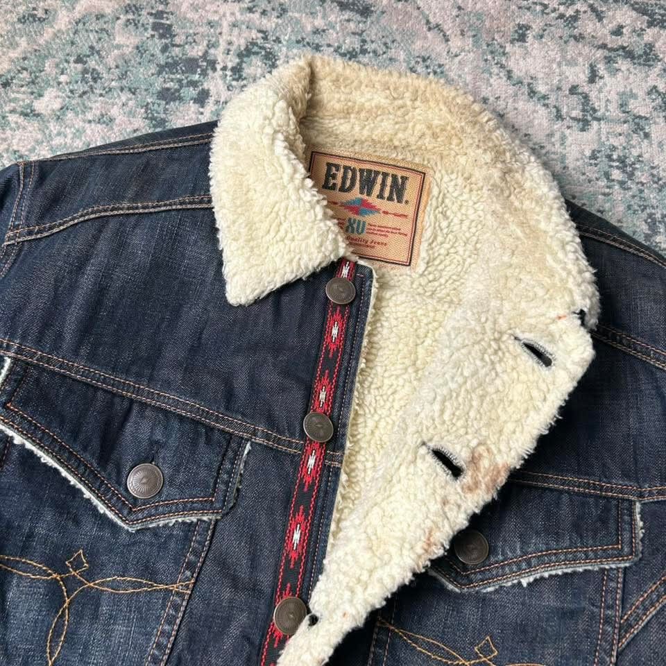 Edwin Vintage Edwin Sherpa Autumn Denim Jacket Cowboy Size US L / EU 52-54 / 3 - 3 Thumbnail