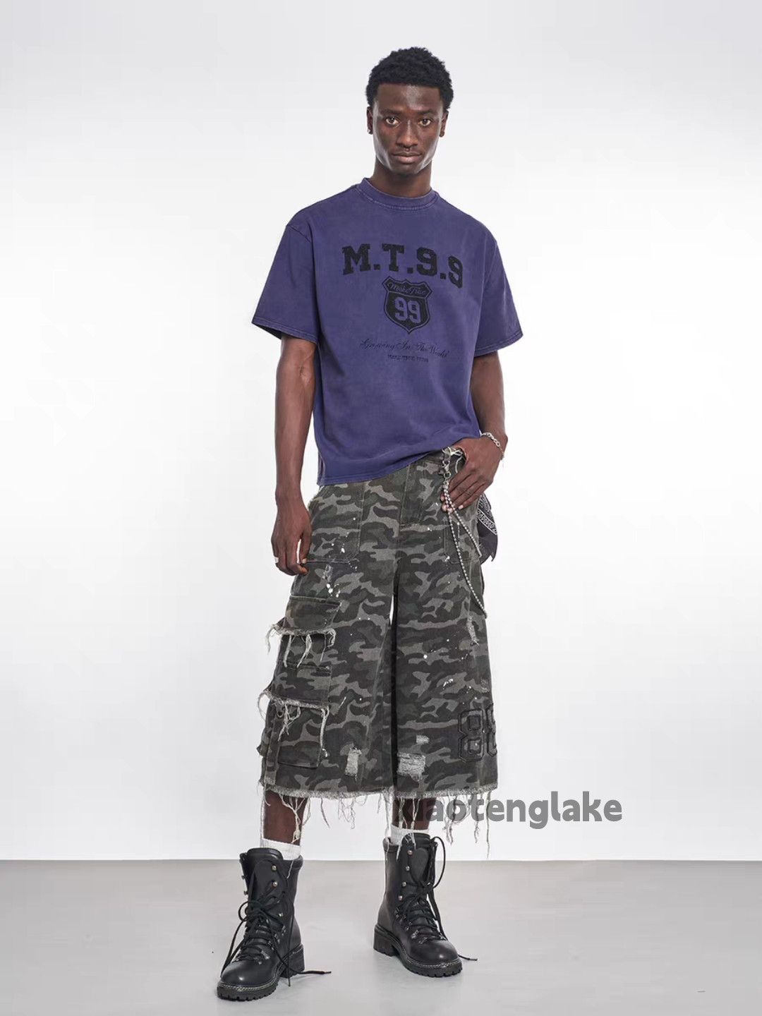 Designer Unisex utility loose baggy skate hiphop cargo camo shorts Size US 32 / EU 48 - 6 Thumbnail