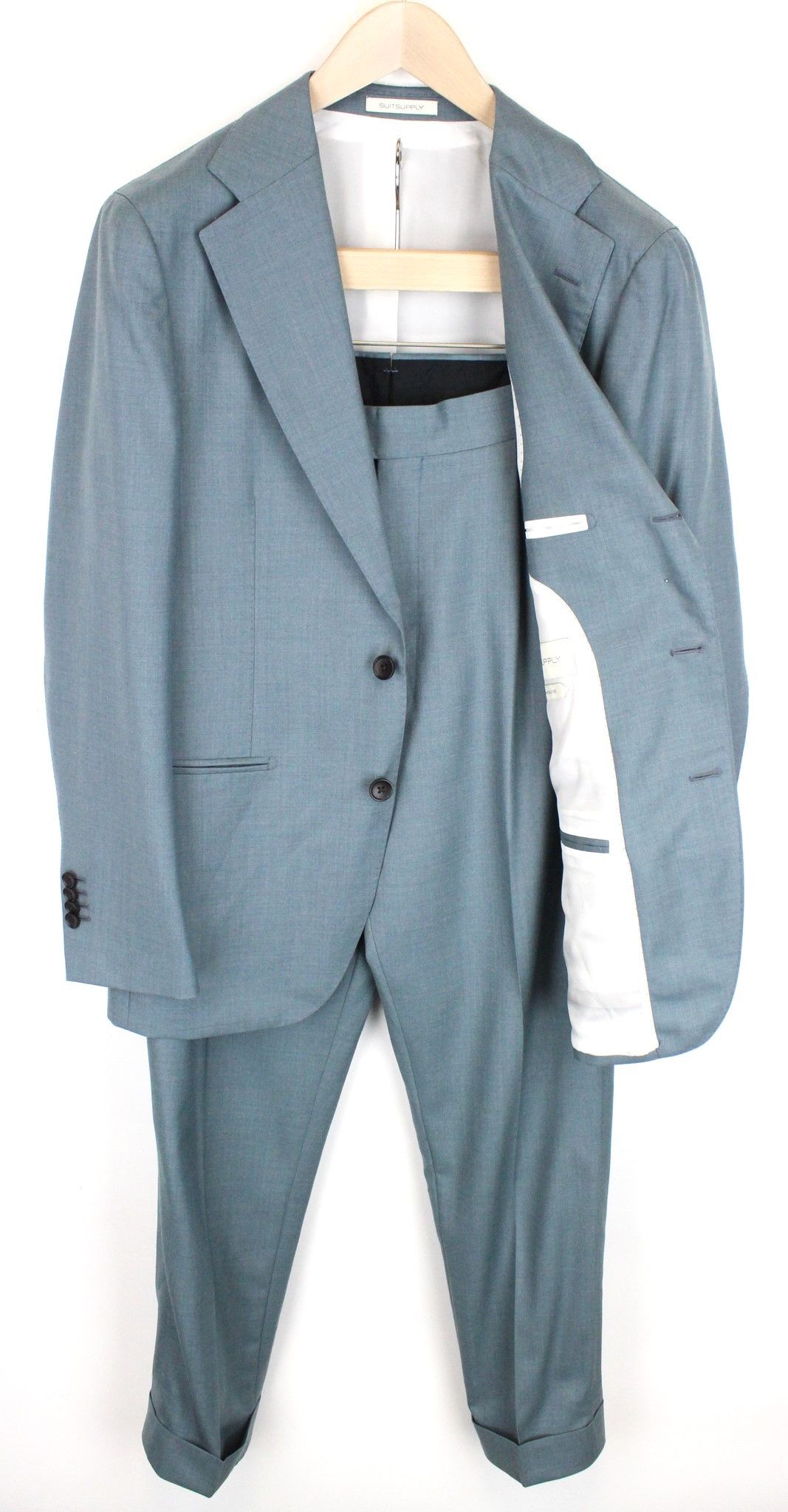 image of Suitsupply Havana Jetted Uk38R Blue Wool Cut Lined Suit 66746, Men's