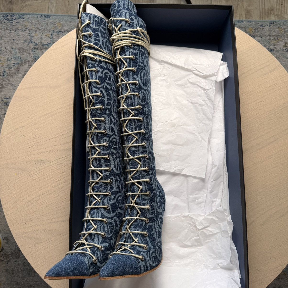 Chrome Hearts Chrome Hearts Denim Monogram Lace-Up Knee Boots Size US 8.5 / IT 38.5 - 3 Thumbnail