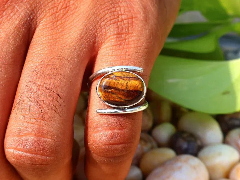 Handmade Tiger's Eye Ring, 925 Silver Ring, Handmade Yellow Gemstone Size ONE SIZE - 7 Thumbnail