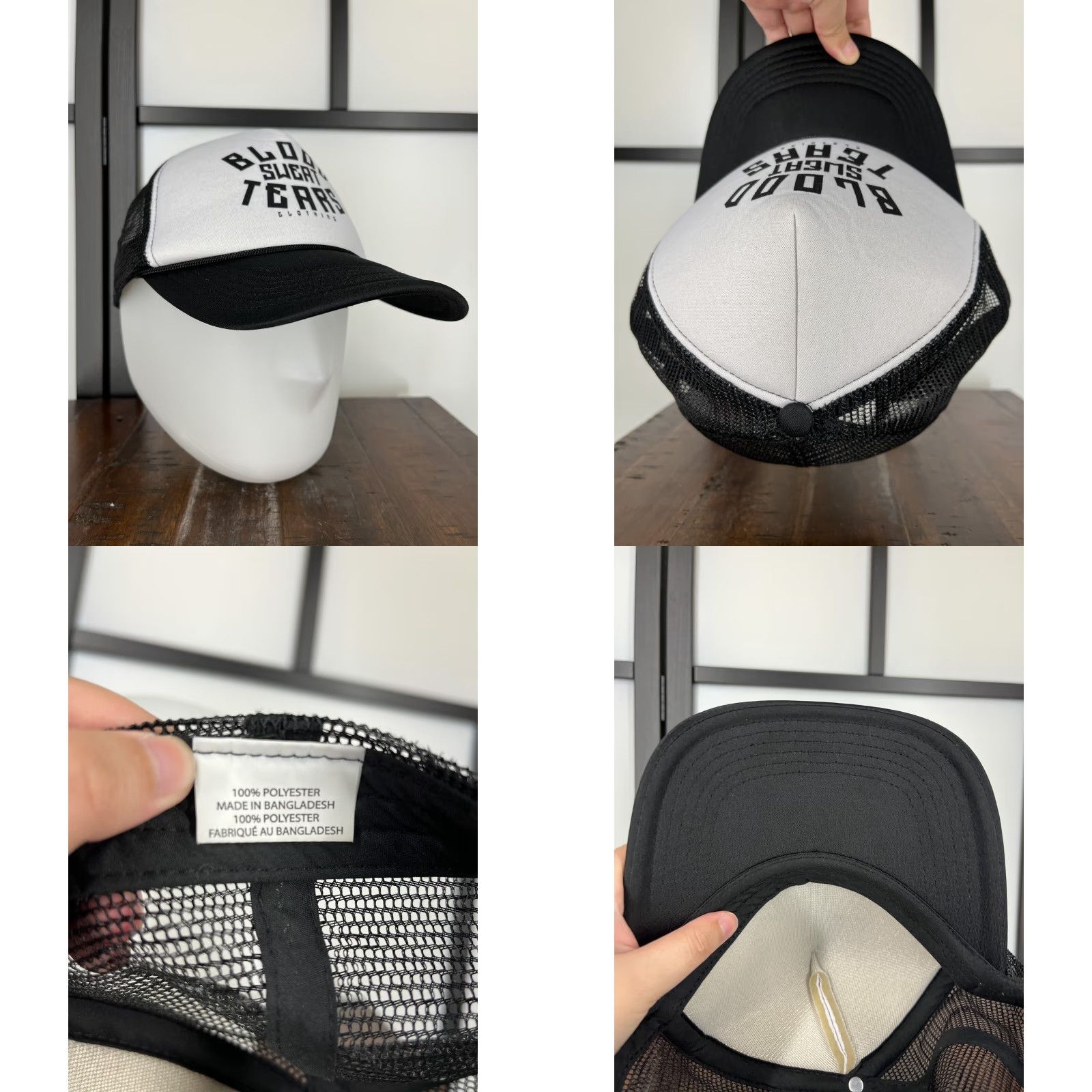 Vintage Blood Sweat Tears Hat Cap Snap Back Black White Trucker 100% Polyester C Size ONE SIZE - 8 Thumbnail