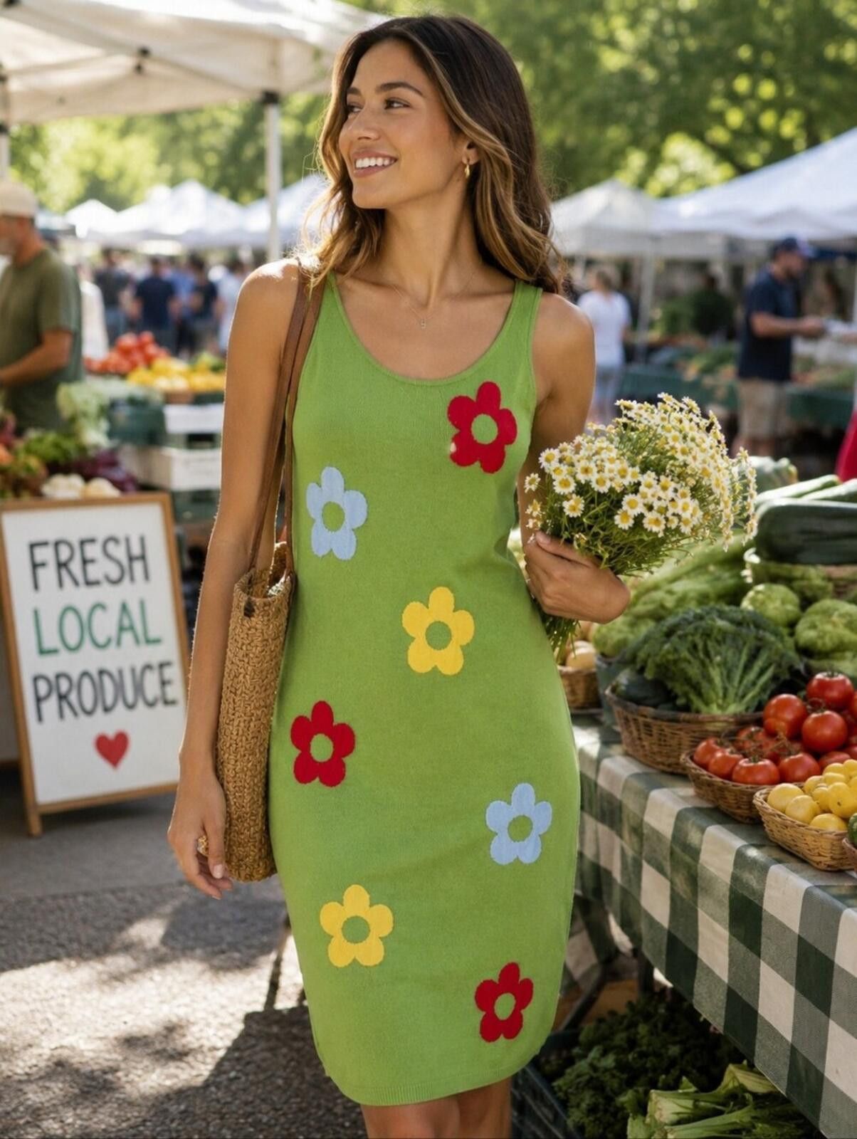 Other Zesica Green Floral Knit Mini Tank Dress Size L / US 10 / IT 46 - 1 Thumbnail