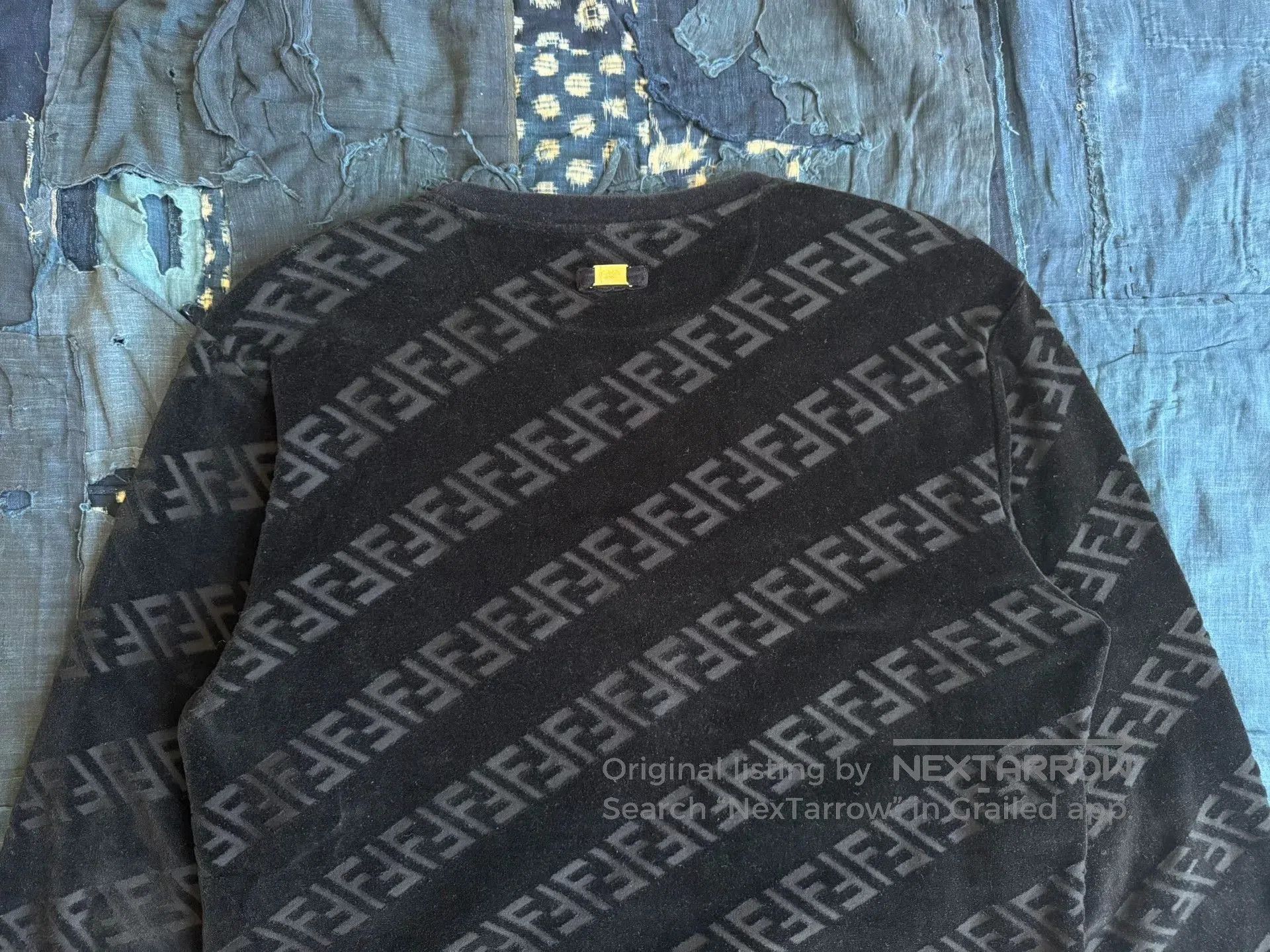 Fendi Fendi Black Velvet FF Print Pullover Hoodie. Size US XL / EU 56 / 4 - 4 Thumbnail