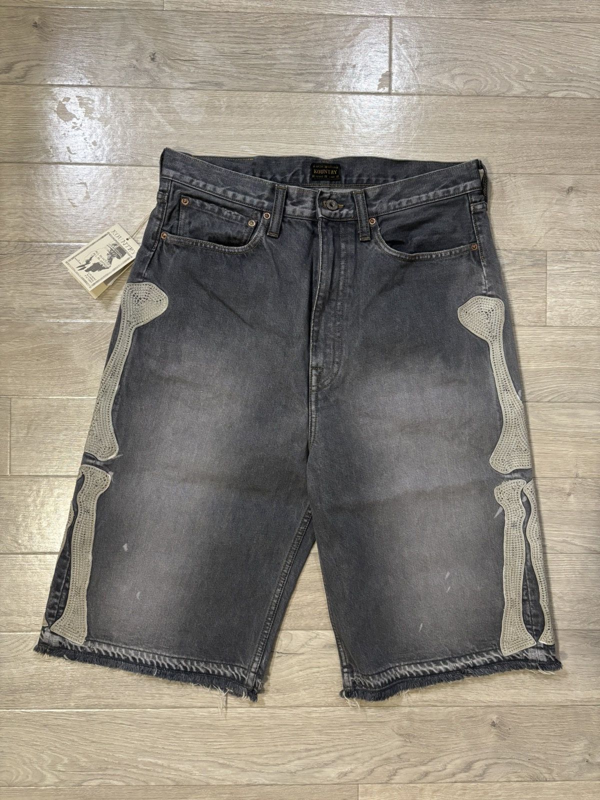 kapital bone black denim shortpants