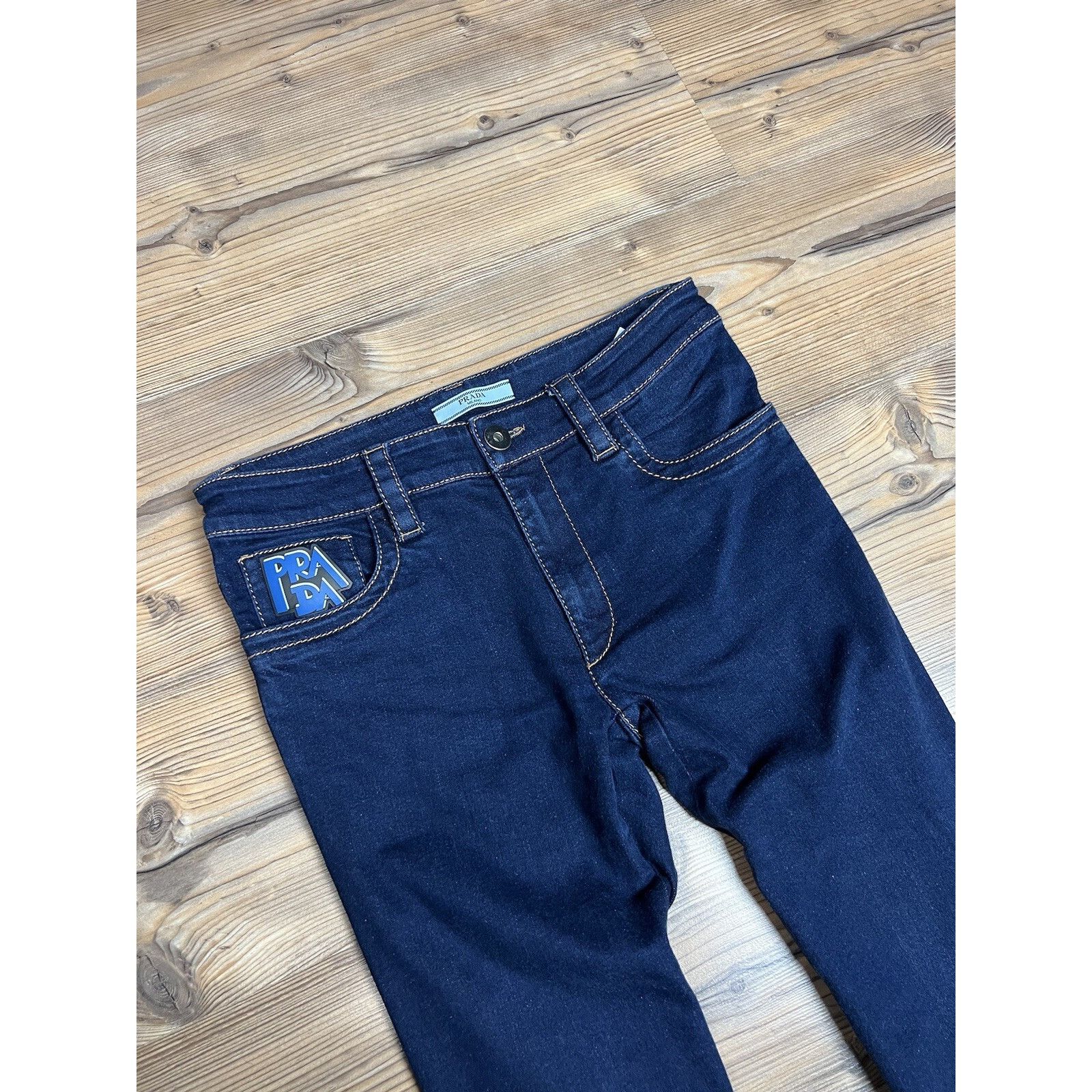 Prada Prada Big Logo Women`s Dark Blue Skinny Jeans Size 27 Size 27" / US 4 / IT 40 - 1 Thumbnail