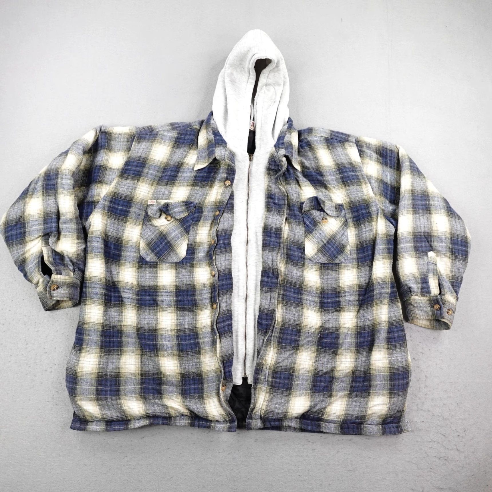 Vintage VINTAGE Big Mac Jacket Mens 3XL Tall Blue Plaid Quilted Flannel Hoodie Work Coat Size US XXL / EU 58 / 5 - 2 Thumbnail