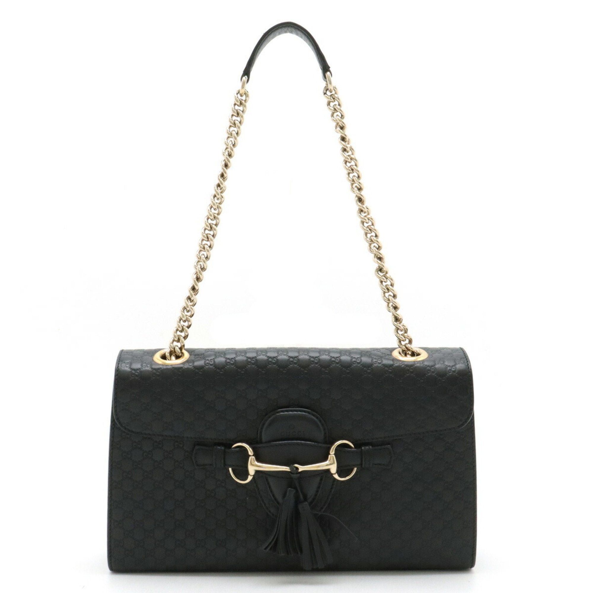 image of Gucci Micro Ssima Emily Medium Shoulder Bag Chain Tassel Leather Black 449635, Women's