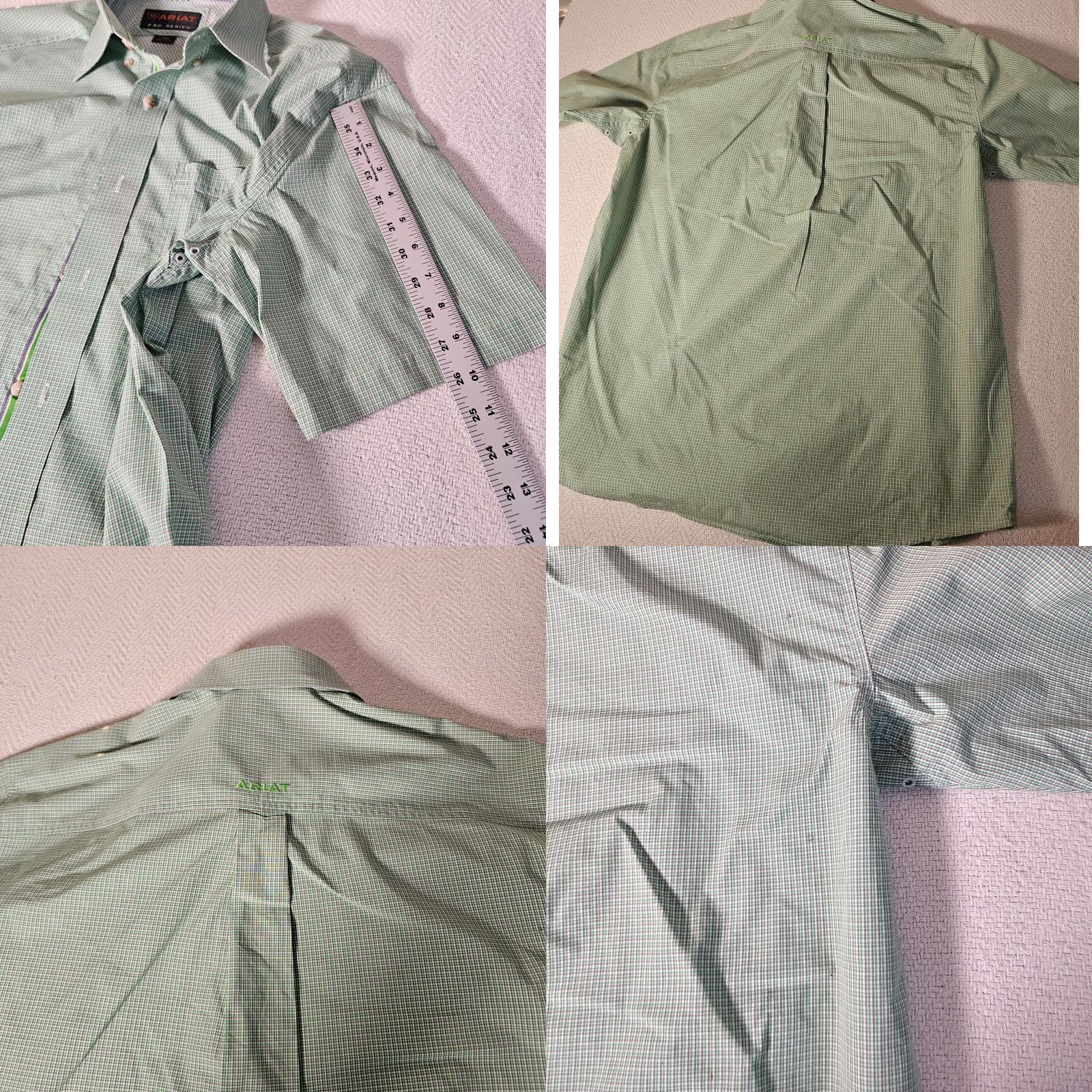 Ariat Ariat Pro Series Button-Down Shirt Men's Medium Check Short Sleeve Western Cowboy Green Size US M / EU 48-50 / 2 - 8 Thumbnail