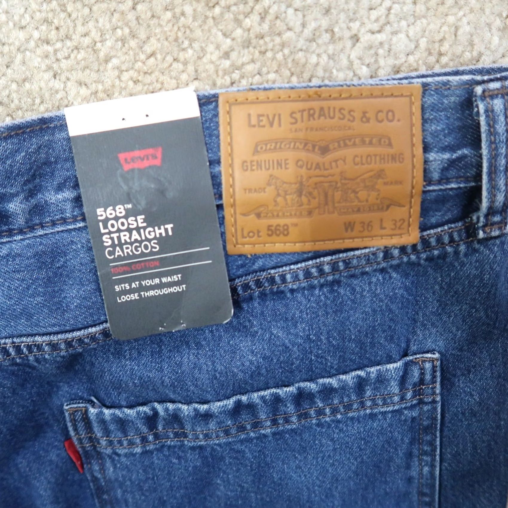 Levi's Levi's Premium 568 Cargo Jeans Men's 36x32 Straight Relaxed Denim Blue 90s Jeans Mens Size US 36 / EU 52 - 3 Thumbnail