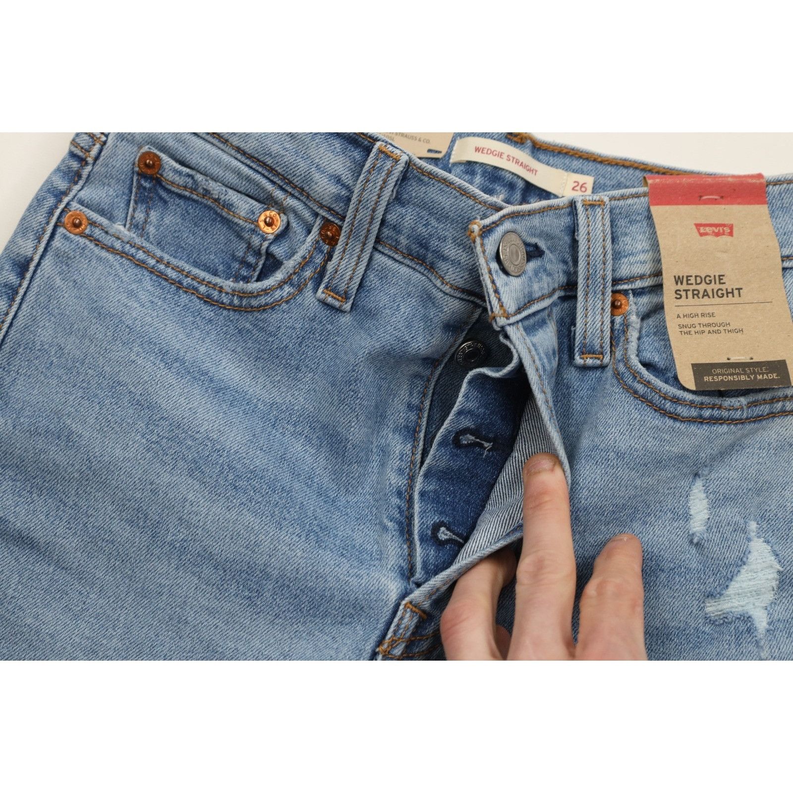 Levi's Deadstock Vintage Y2K Levis Button Fly Wedgie Straight Jeans Size 26" / US 2 / IT 38 - 6 Thumbnail