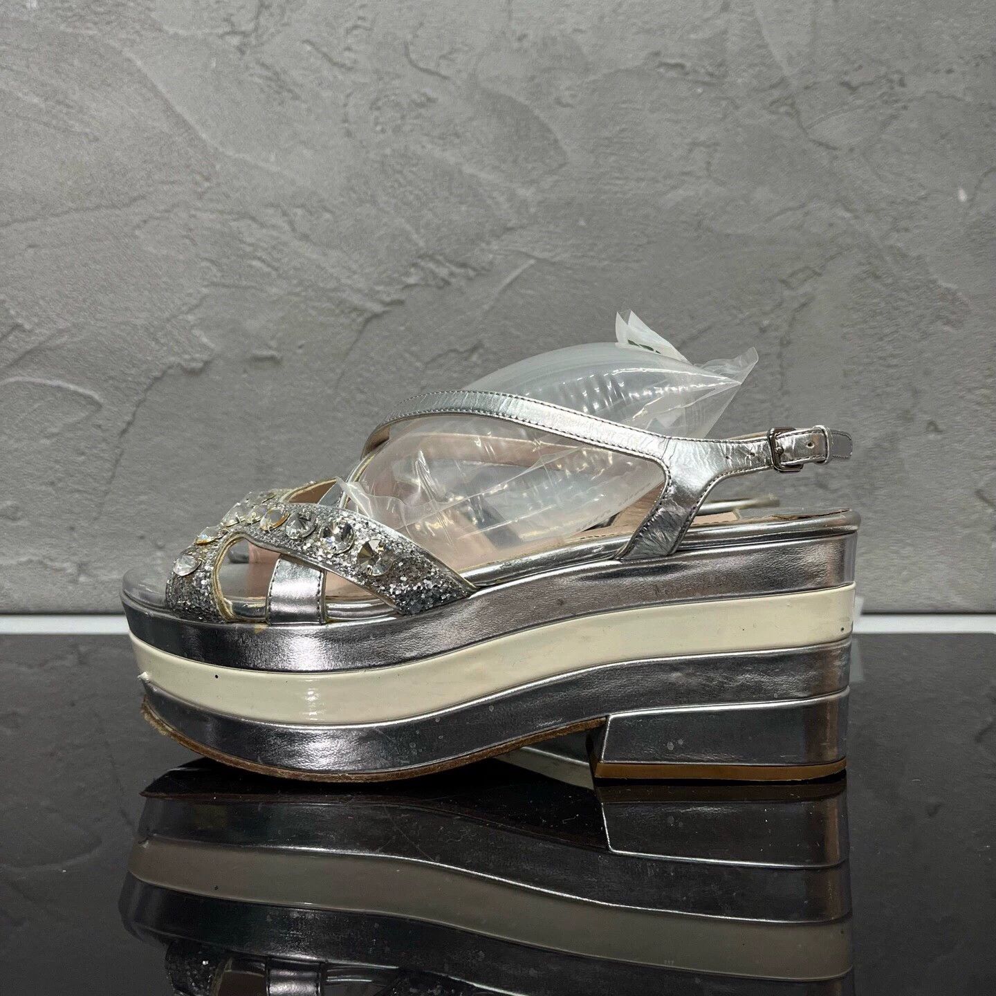 Miu Miu MIUMIU diamond-embellished high-heel sandals size 36 95 new Size US 5 / IT 35 - 4 Thumbnail