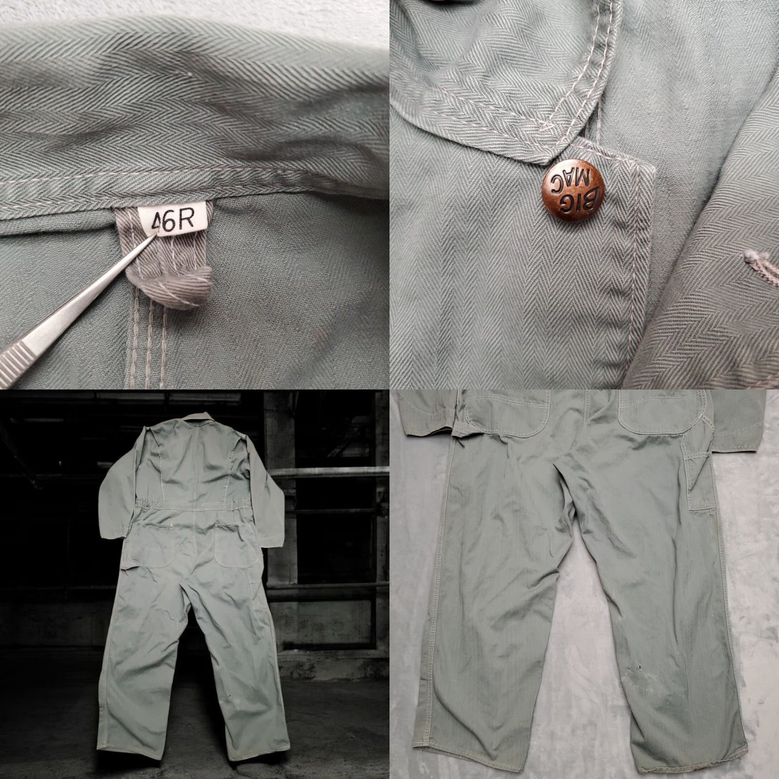 Vintage VINTAGE Big MacCoveralls Mens 46 R Gray Green Herringbone Utility Work Mechanic Shirt Size ONE SIZE - 8 Thumbnail