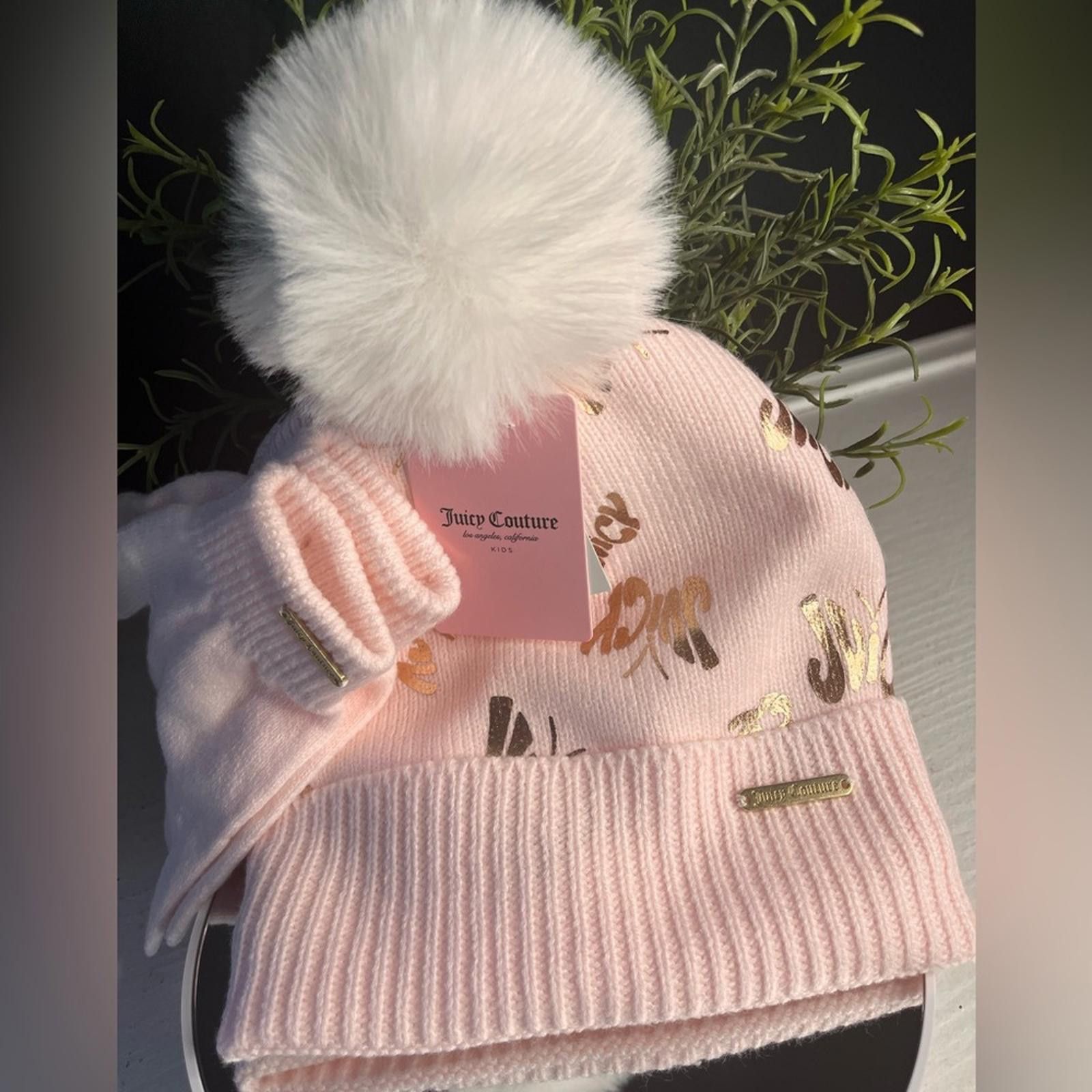 Juicy Couture Jeans Juicy Couture Baby Pink Beanie Pom Pom Hat And Glove Set NWT Size ONE SIZE - 2 Thumbnail