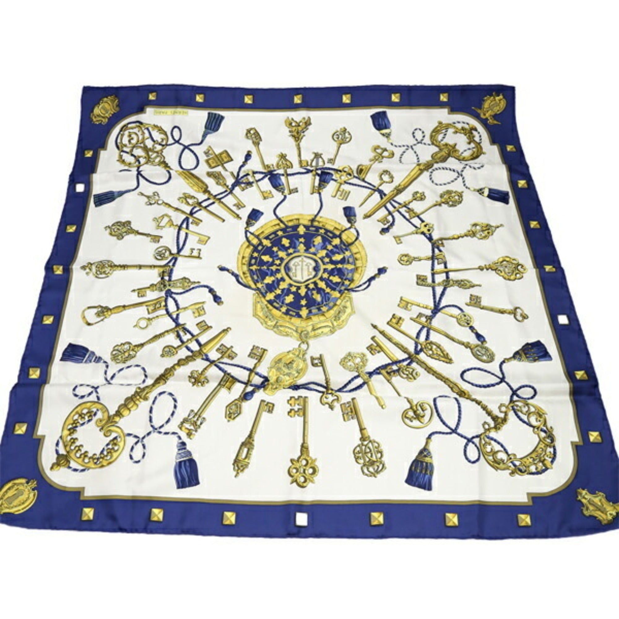 image of Hermes Kale90 Scarf Key Le Cles Blue, Women's