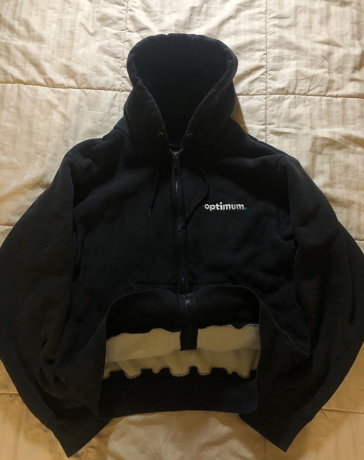 image of Camber Waffle Lined Thermal Zip Up Hoodie in Black, Men's (Size Large)