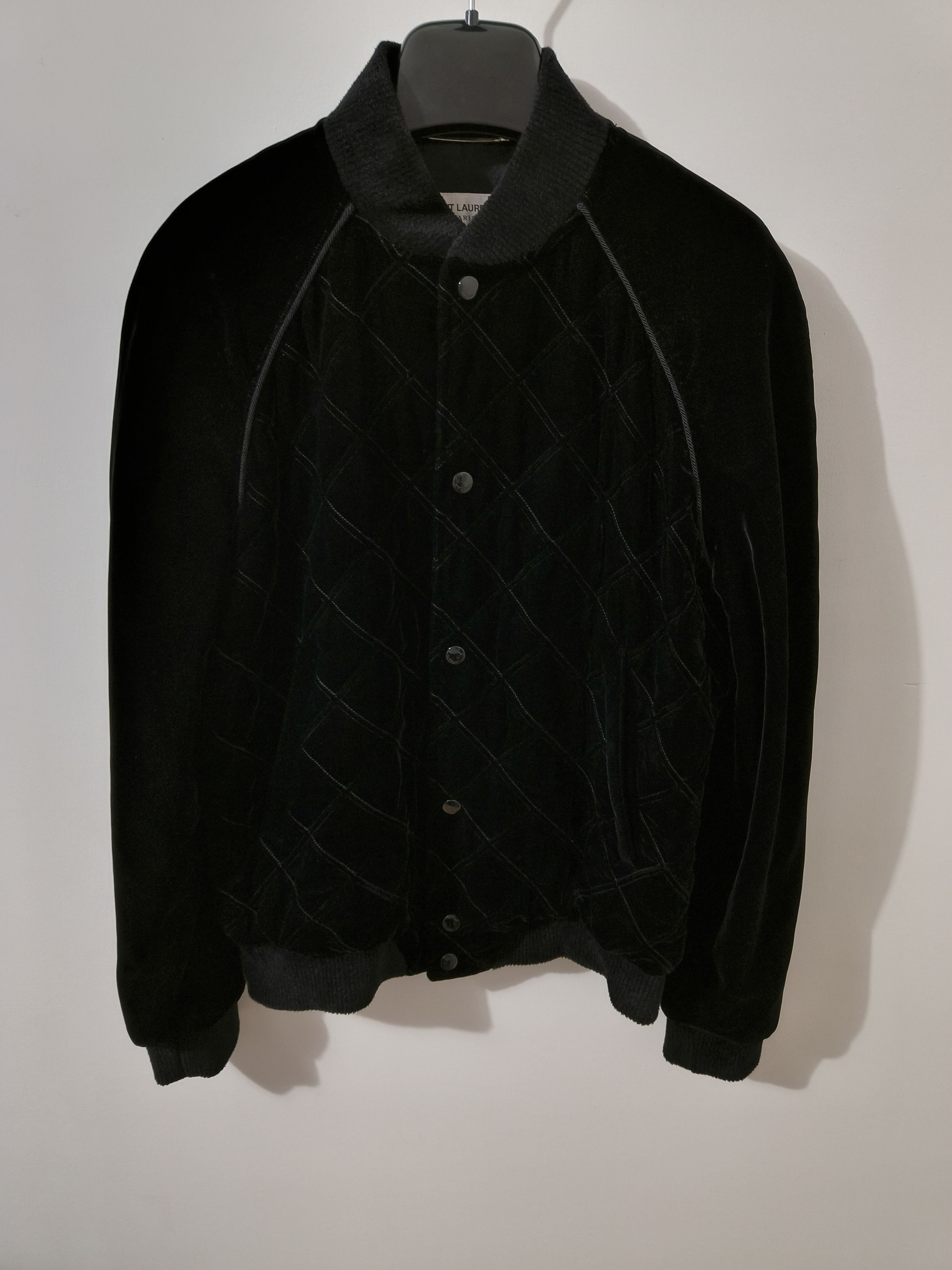 Image of Saint Laurent Paris Saint Laurent Black Velvet Bomber, Men's (Size Small)